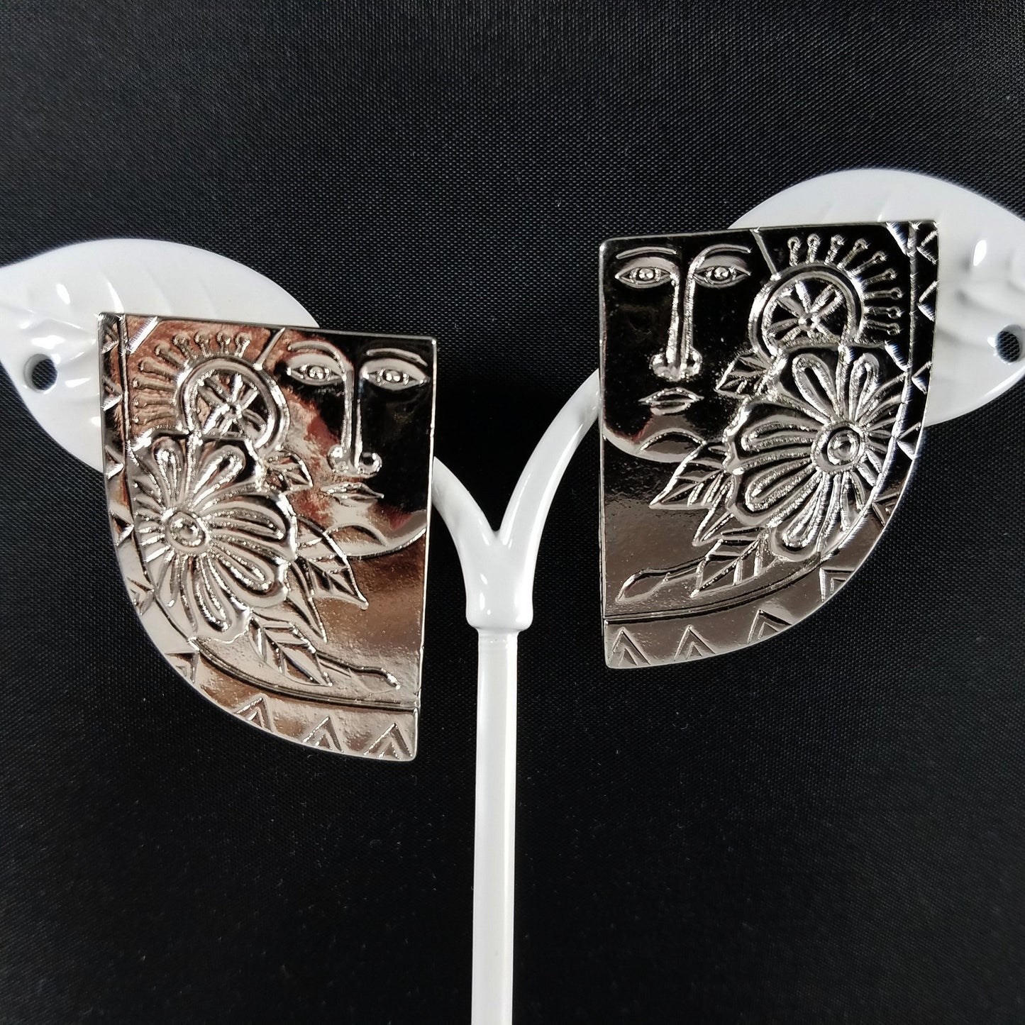 Vintage Laurel Burch Blossoming Woman Earrings, Rhodium Plated, 1990s