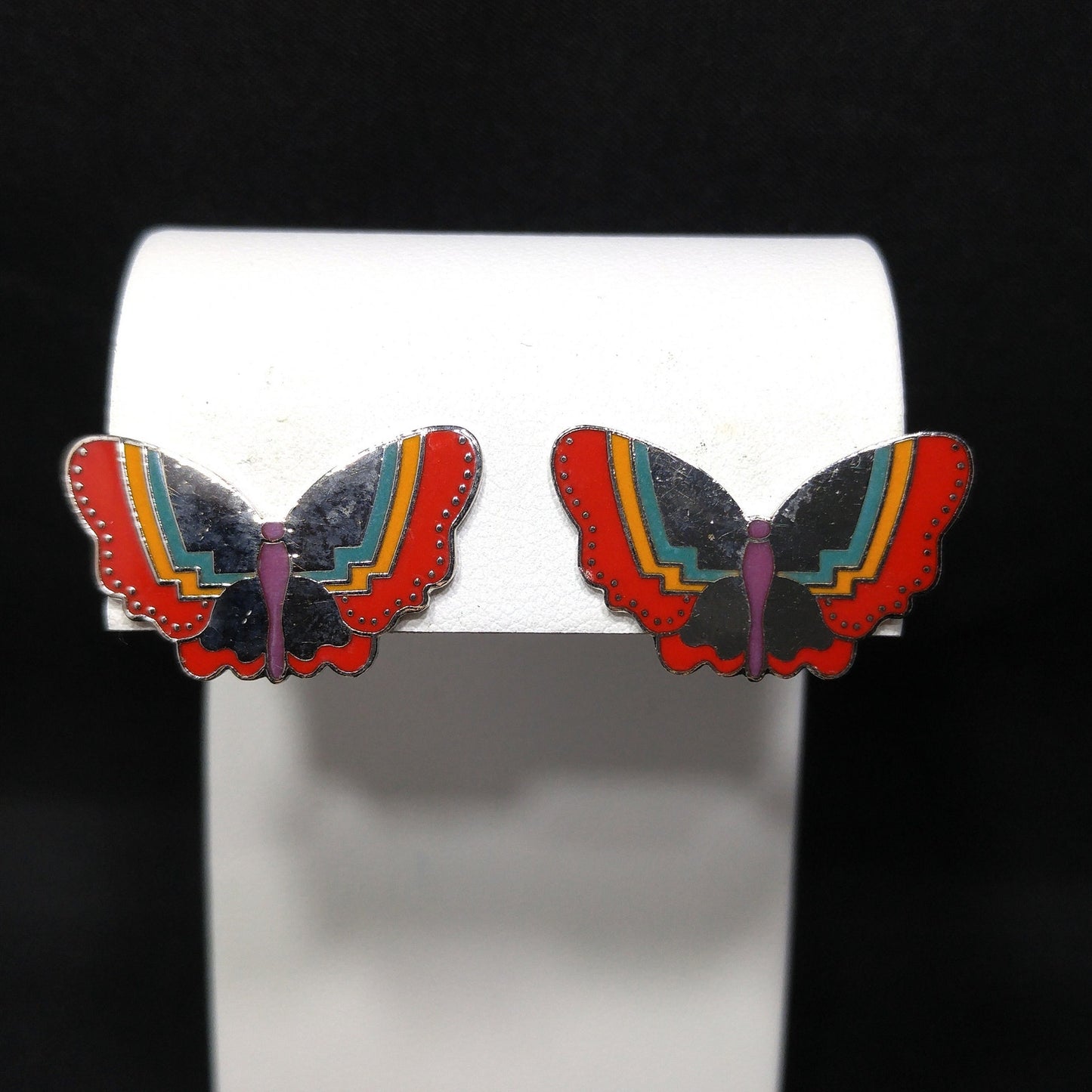 Laurel Burch "Papillon" Post Earrings, Butterfly Cloisonné Enamel, 1980s Vintage