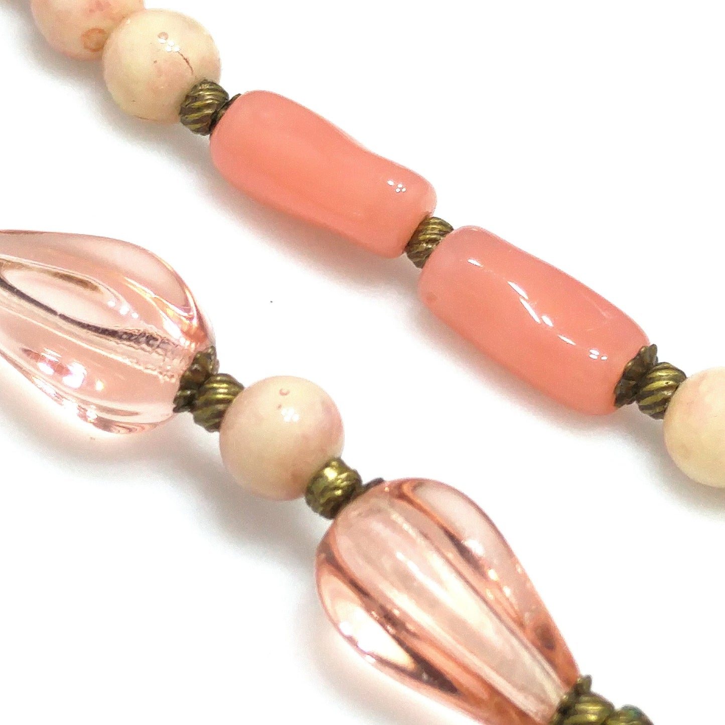 Miriam Haskell Pink Art Glass Bead Necklace 44” Long Vintage 1940s Signed
