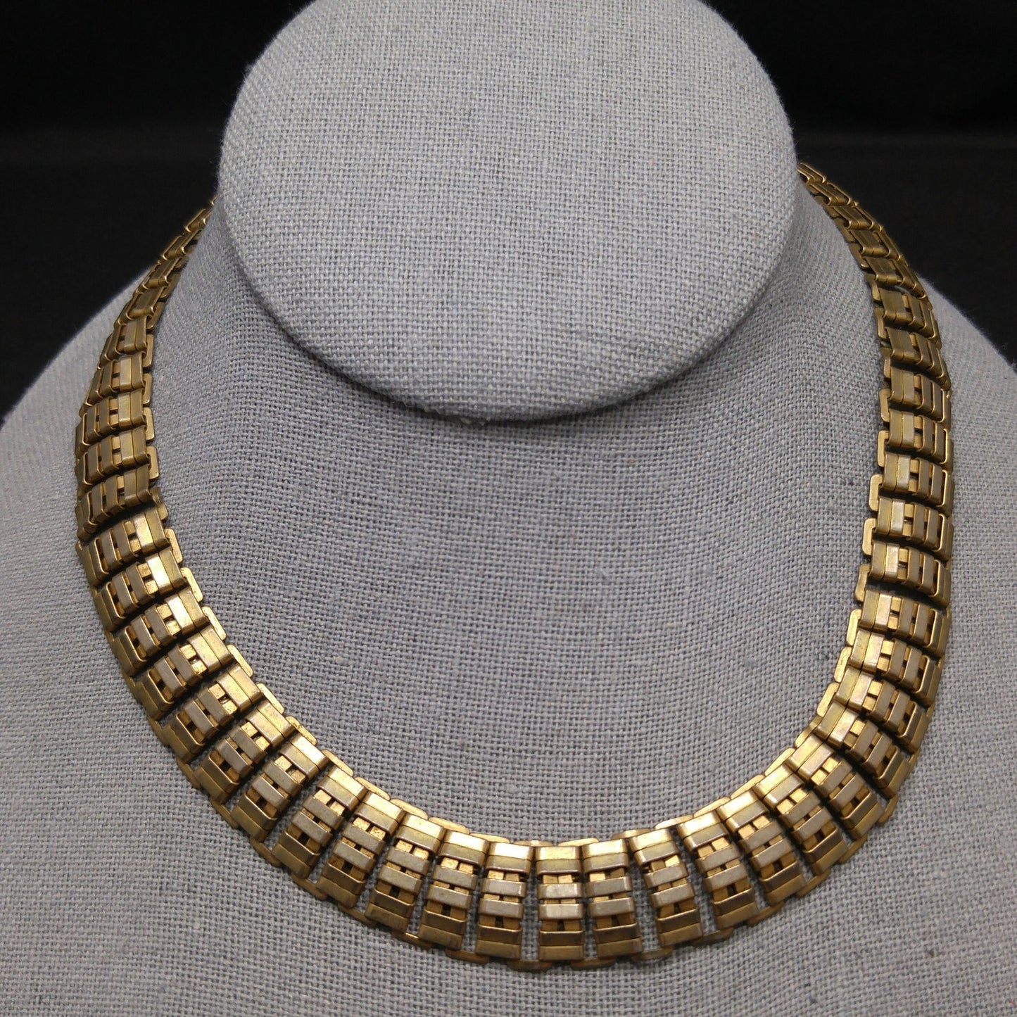Vintage Brass Chain Choker Necklace, Traces of Vermeil, 1930s Vintage Jewelry