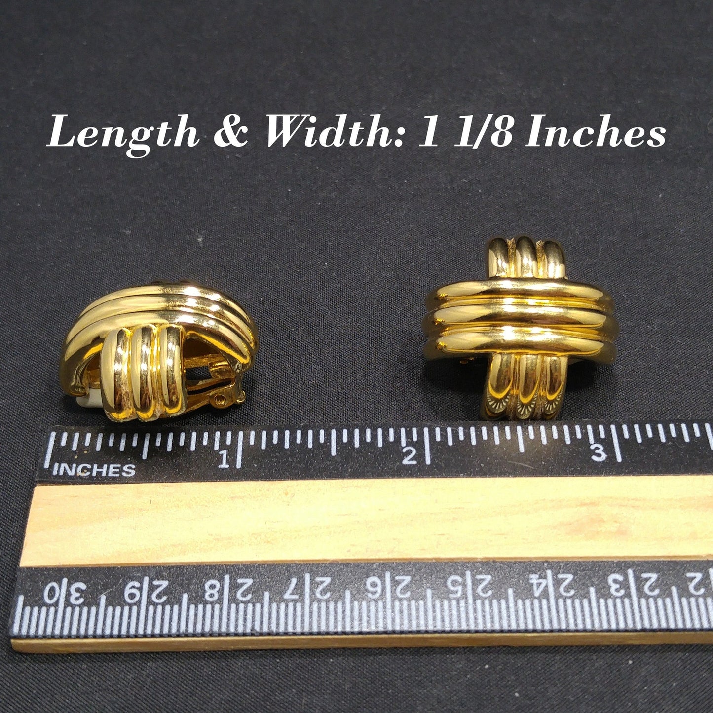 Ciner Gold Plated Cross Earrings, Signed Clips, 1980s Vintage Jewelry