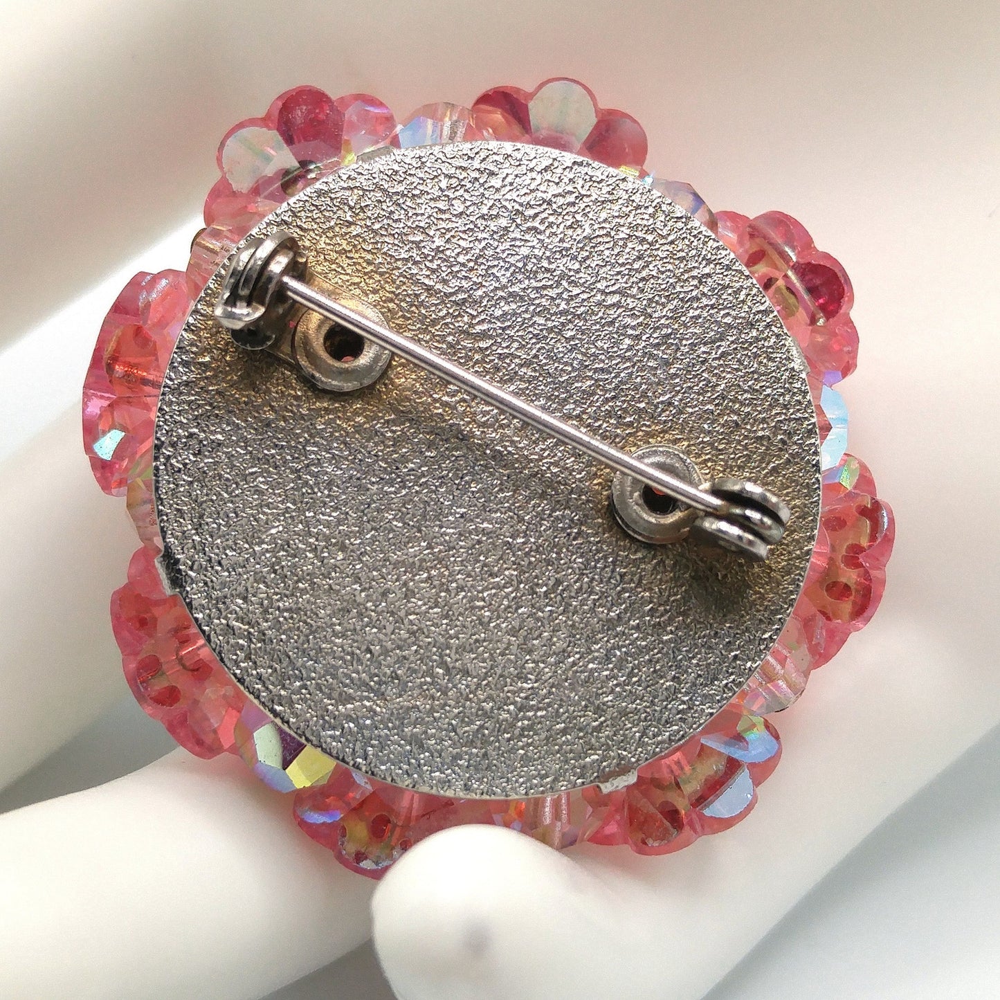 Pink Margarita Crystal Beaded Brooch, 1960s Vintage Jewelry