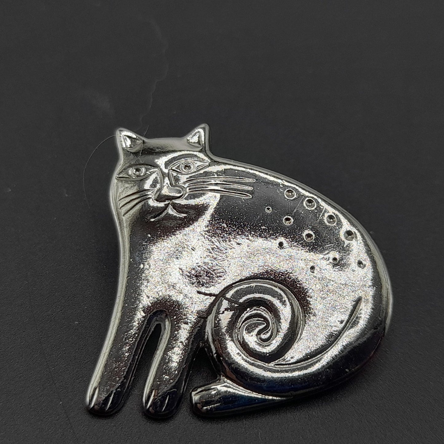 Vintage Laurel Burch Cat Brooch, Rhodium Plated, 1980s Vintage Jewelry