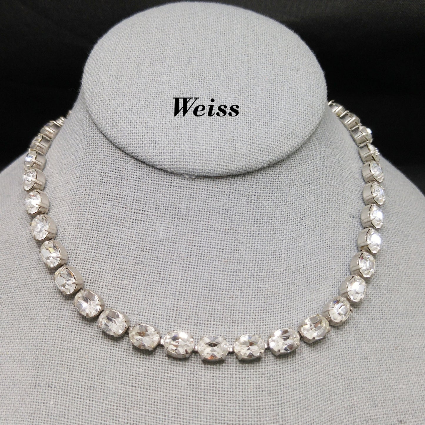 Weiss Rhinestone Choker Necklace, Oval Cut Wedding Necklace, 1950s Vintage Jewelry