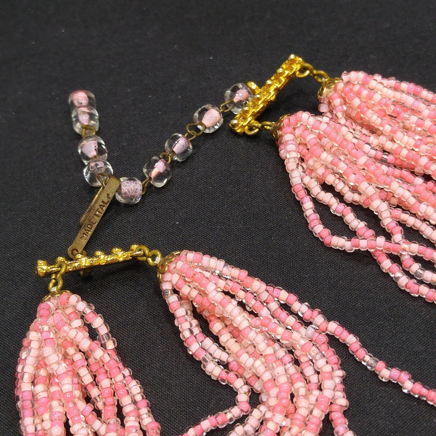Italian Seed Bead Glass Necklace, 24 Strands, Made Italy, 1950s Vintage Jewelry