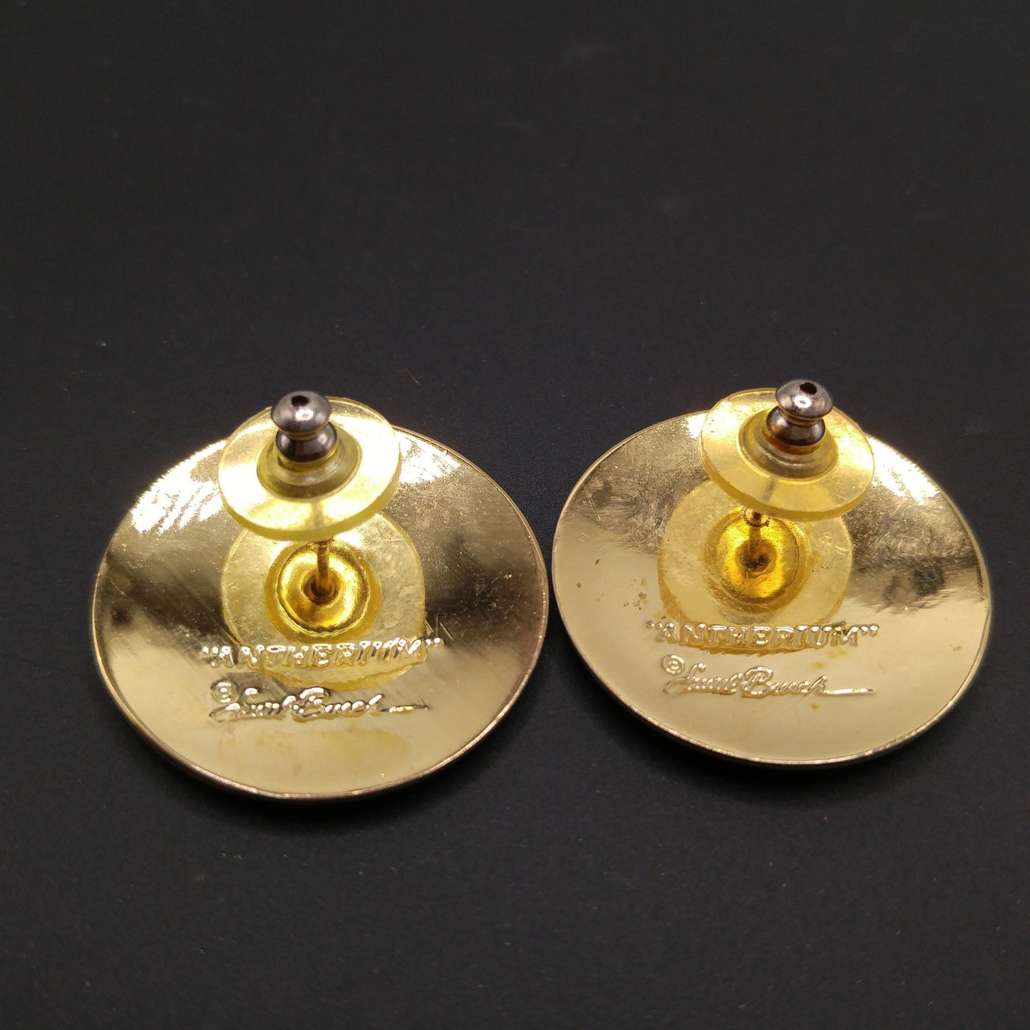 Vintage Laurel Burch "Antherium" Post Earrings, Gold Plated