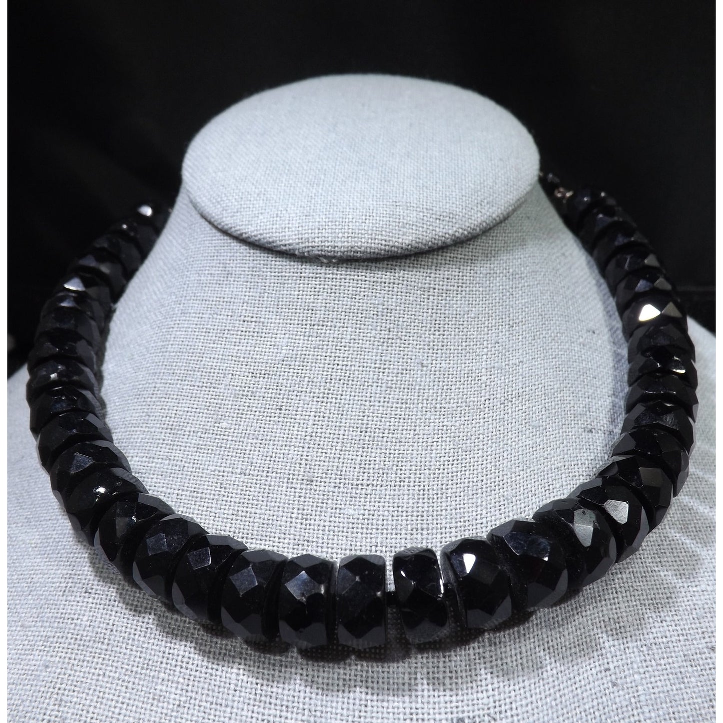 Mid-Century Black Crystal Choker Necklace, Unique Cut Crystals, 1950s Vintage Jewelry