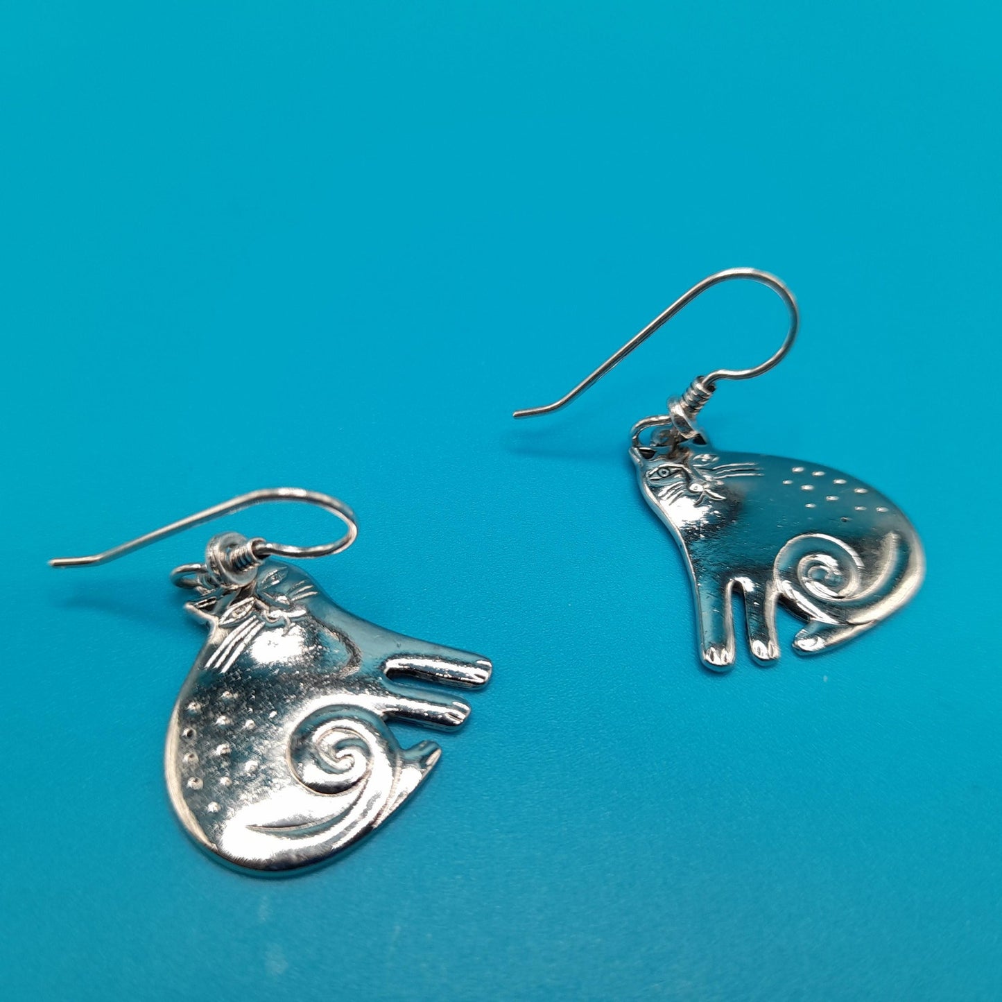 Vintage Laurel Burch Keshire Cat Earrings, Rhodium Plated
