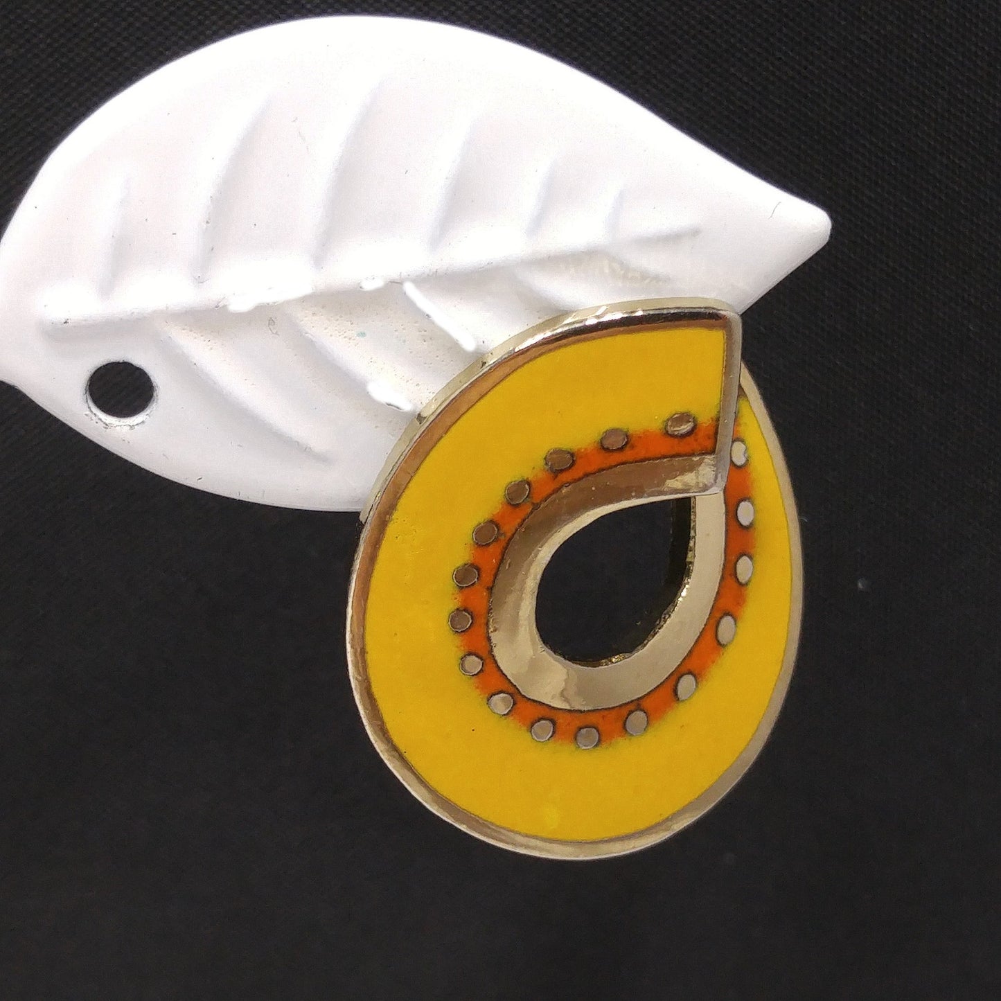Vintage Laurel Burch Hitoshi Yellow Earrings, Gold Plated