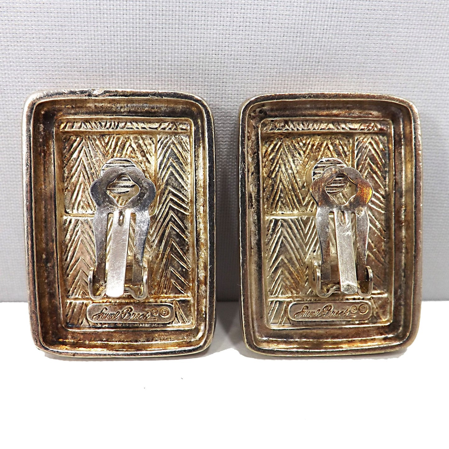 Laurel Burch Silver Clip Earrings White Magnesite Stone Vintage 1980s Rare