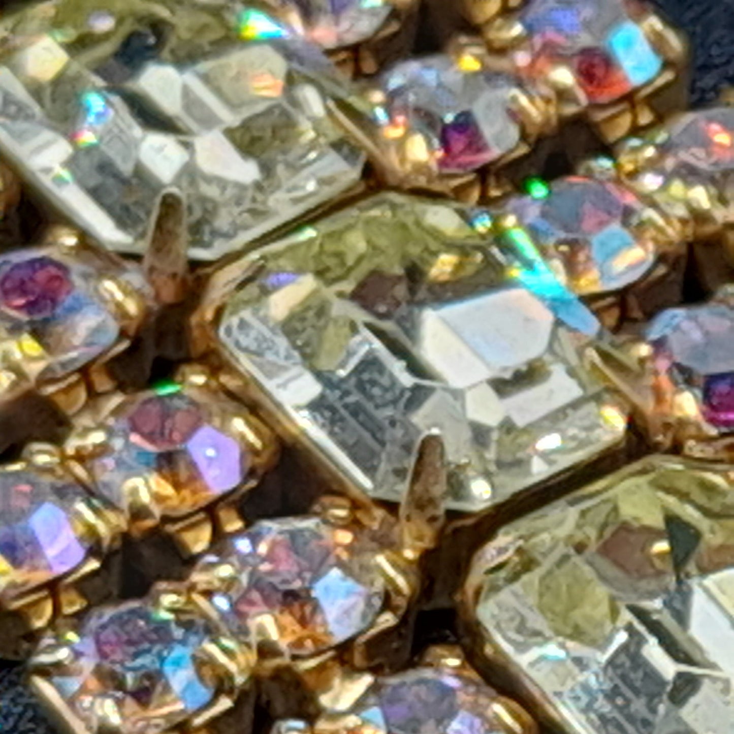 Jonquil Aurora Borealis Rhinestone Wide Bracelet, Gold Plated, 1960s Vintage Jewelry