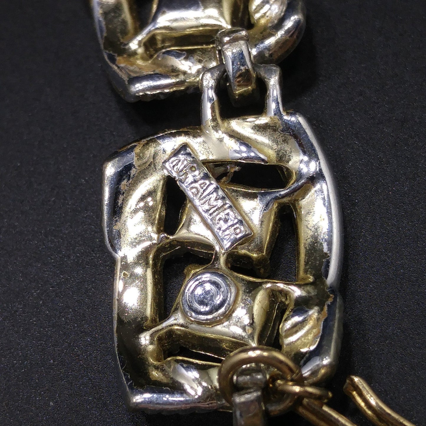 Kramer Topaz Rhinestone Choker Necklace, Gold Plated Black Enamel, 1950s Vintage Jewelry