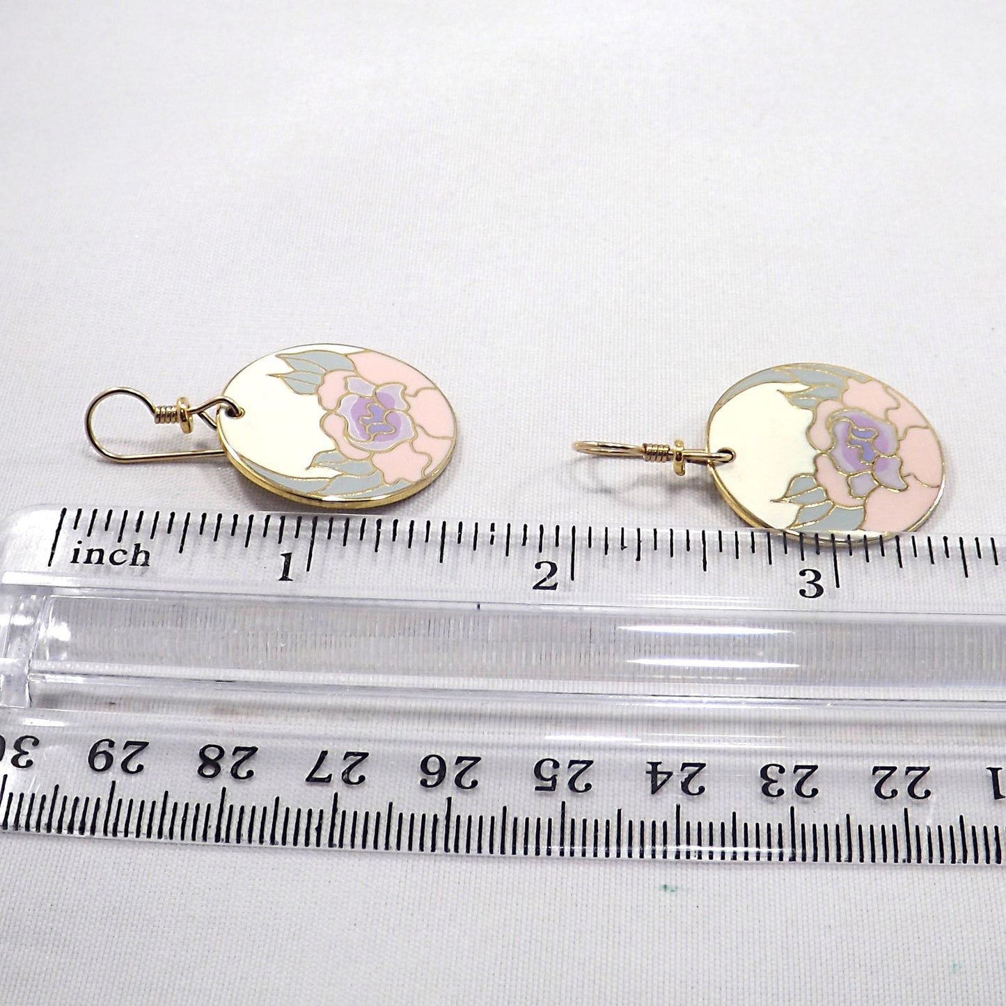 Laurel Burch "Garden Rose" Earrings, Cloisonné Gold Plated, 1980s