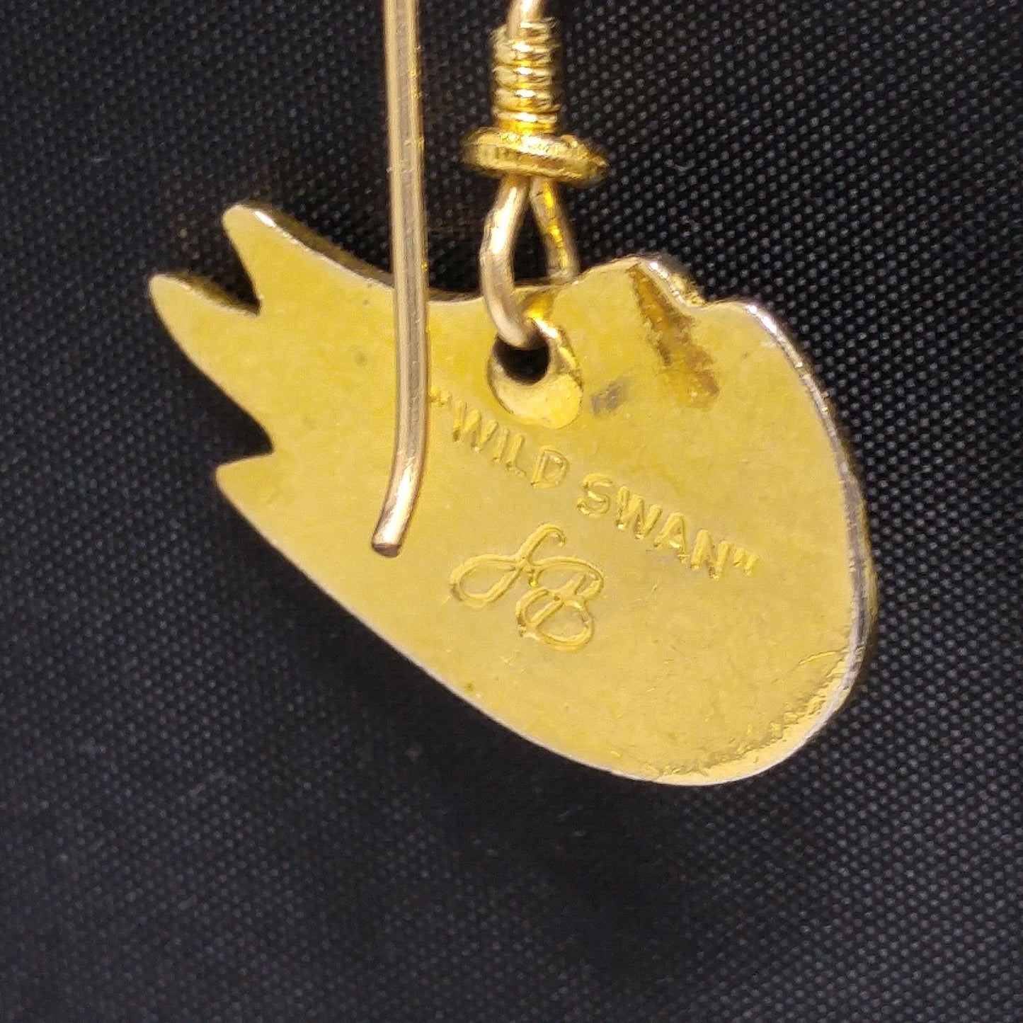 Laurel Burch "Wild Swan" Bird Earrings, Gold Plated, Enamel Cloisonne, 1980s