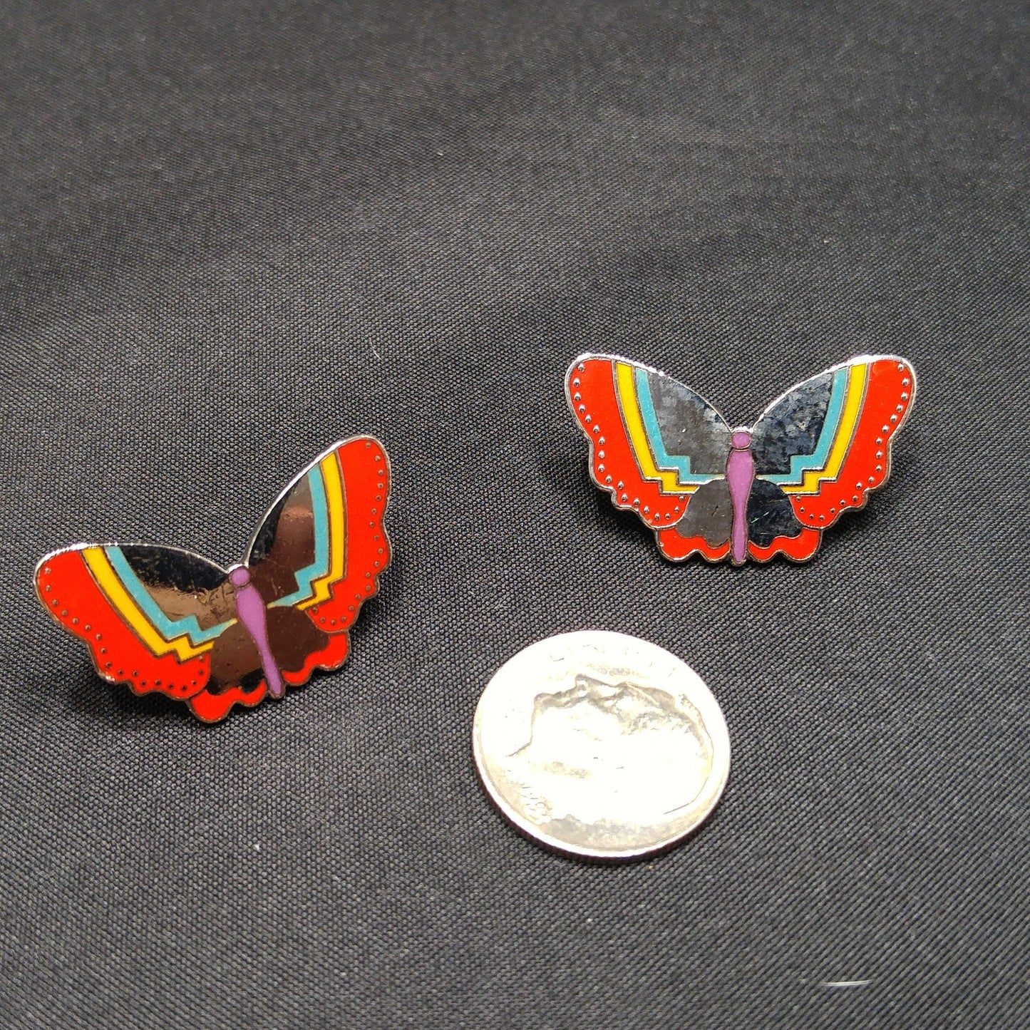 Laurel Burch "Papillon" Post Earrings, Butterfly Cloisonné Enamel, 1980s Vintage