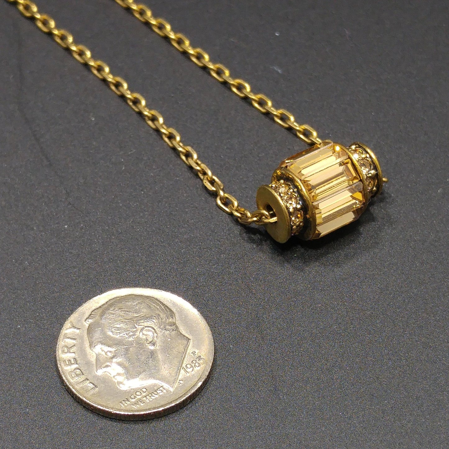 Vintage Givenchy Barrel Pendant Necklace, Topaz & Clear Rhinestones, 1990s