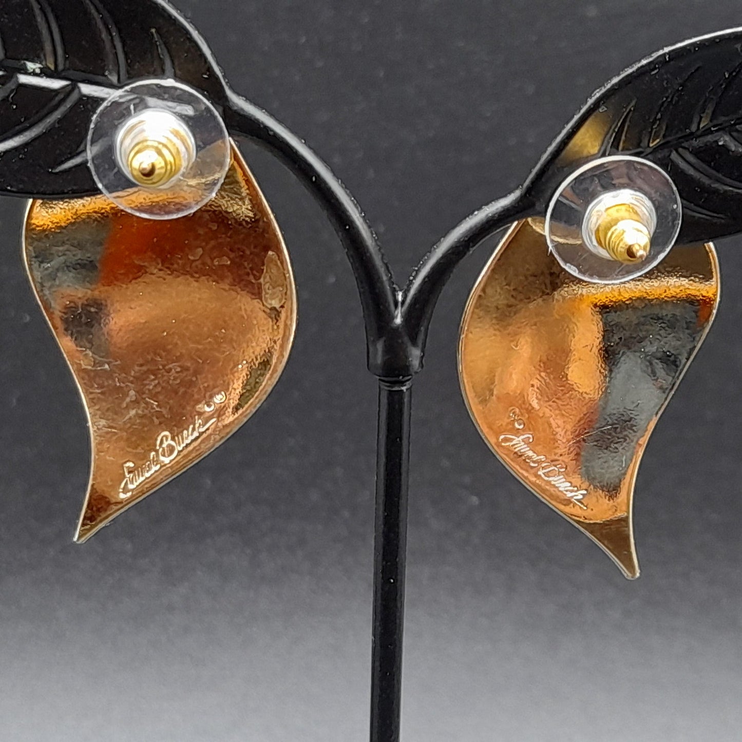 Vintage Laurel Burch Leaf Post Earrings, Gold Plated, 1 5/8 Inches