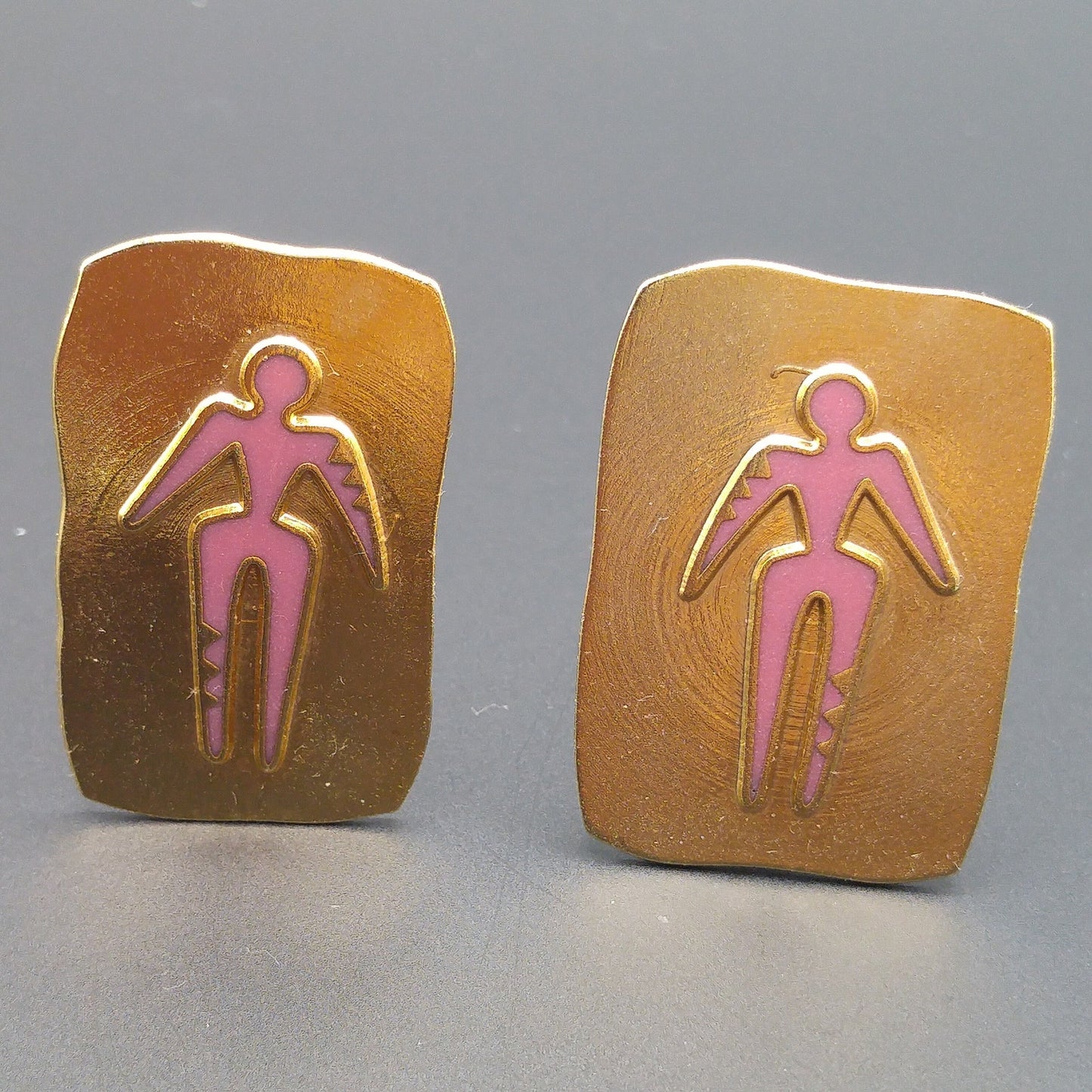 Vintage Laurel Burch "Old Soul" Clip Earrings, Red Enamel, Gold Plated