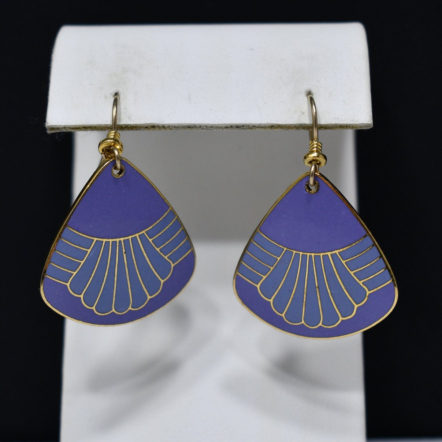 Vintage Laurel Burch Waterfall Earrings, Gold Plated, Purple Enamel
