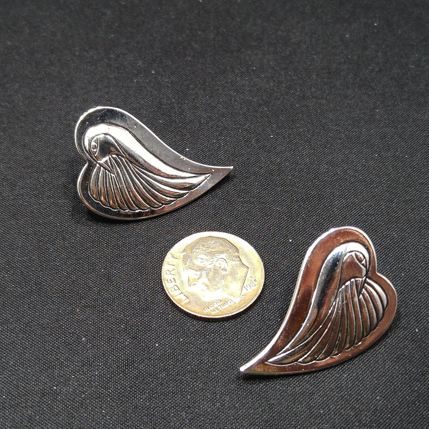 Vintage Laurel Burch Bird Heart Post Earrings, Rhodium Plated