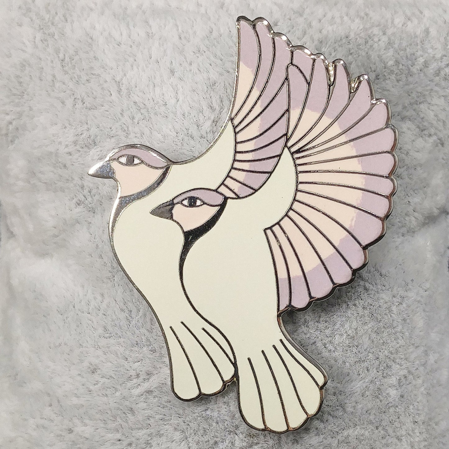 Vintage Laurel Burch "Hummingbirds" Pendant Brooch, White Gold Cloisonne, 1980s