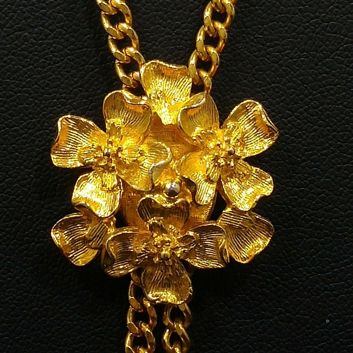 Vintage Florenza Lariat Floral Pendant, Gold Plated, Adjustable, 1960s Vintage Jewelry