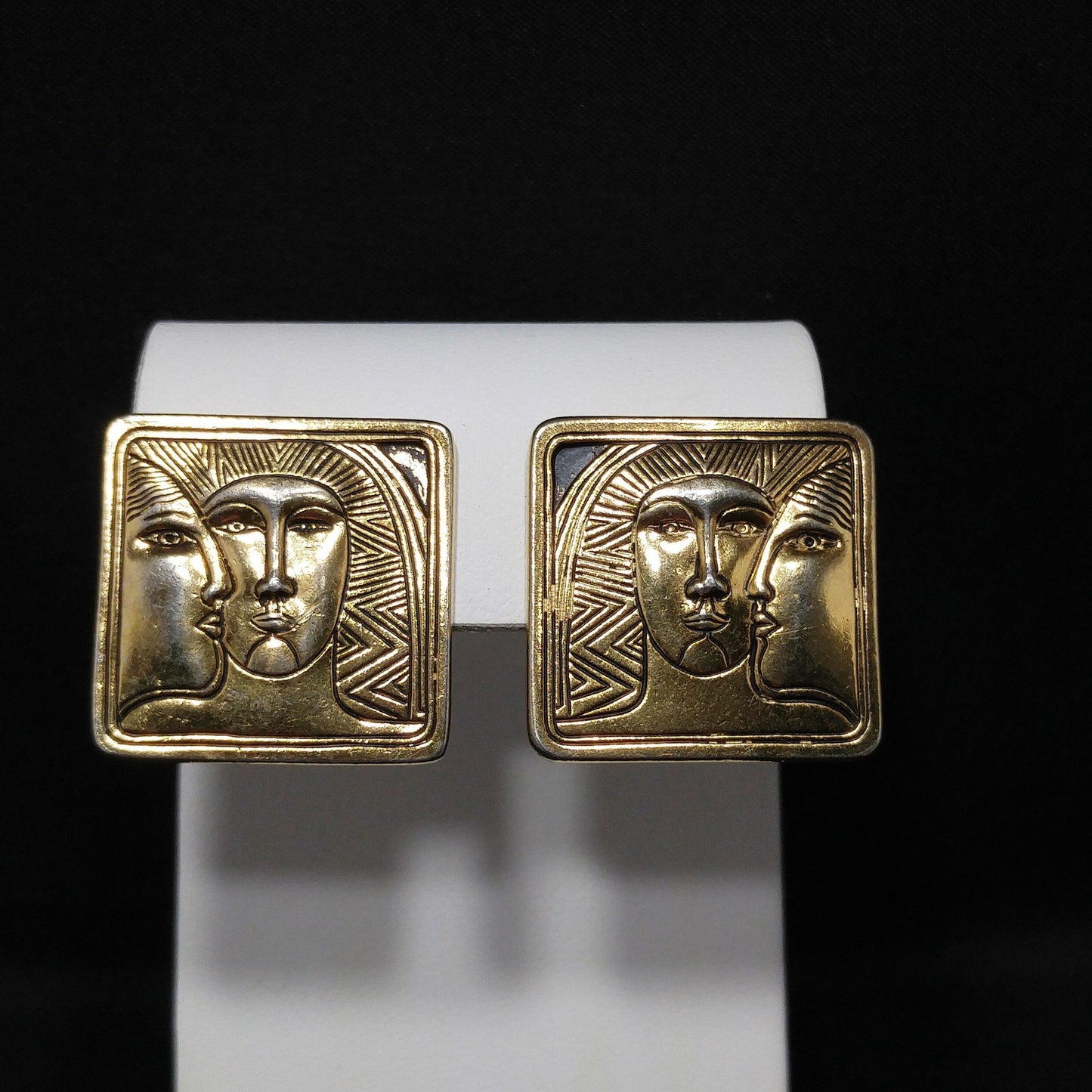 Laurel Burch Ancient Ancestors Post Earrings, Gold Plated, 1980s Vintage Jewelry