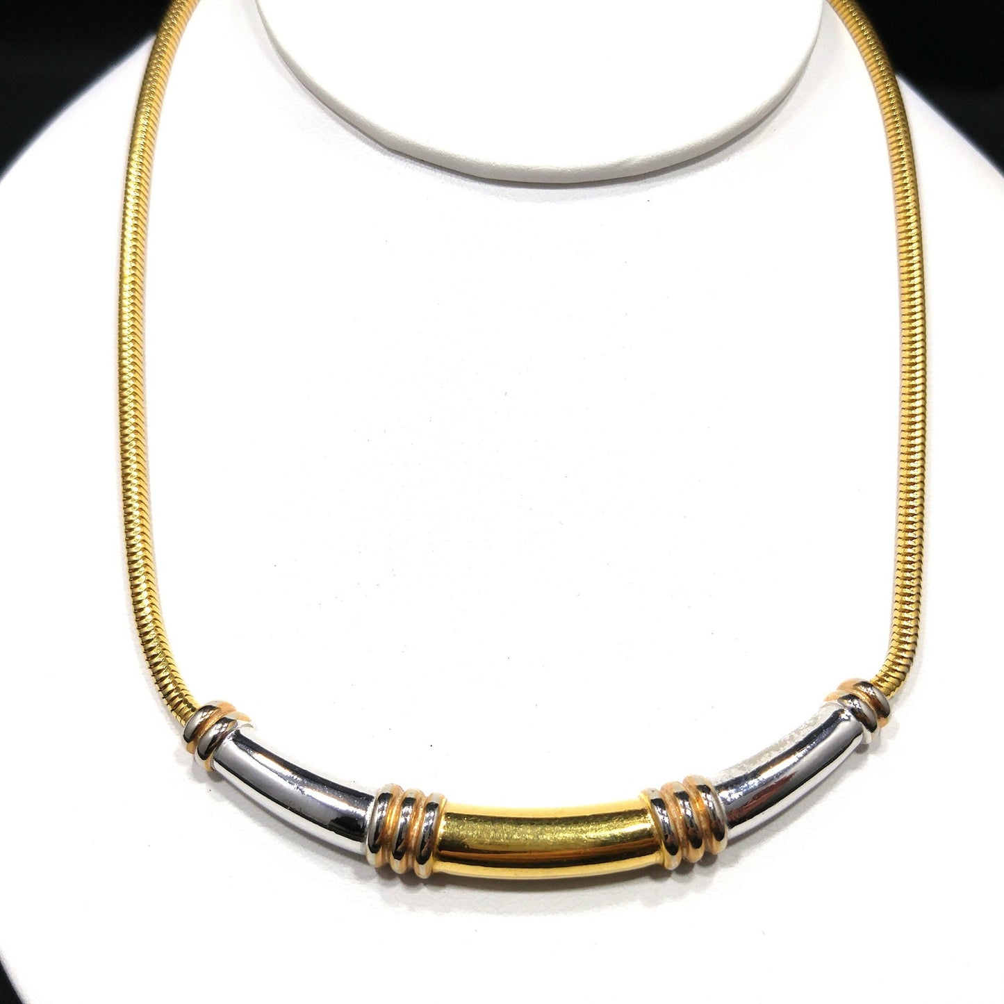 Crown Trifari Two Toned Choker Necklace, Gold Plated, 1960s Vintage Jewelry