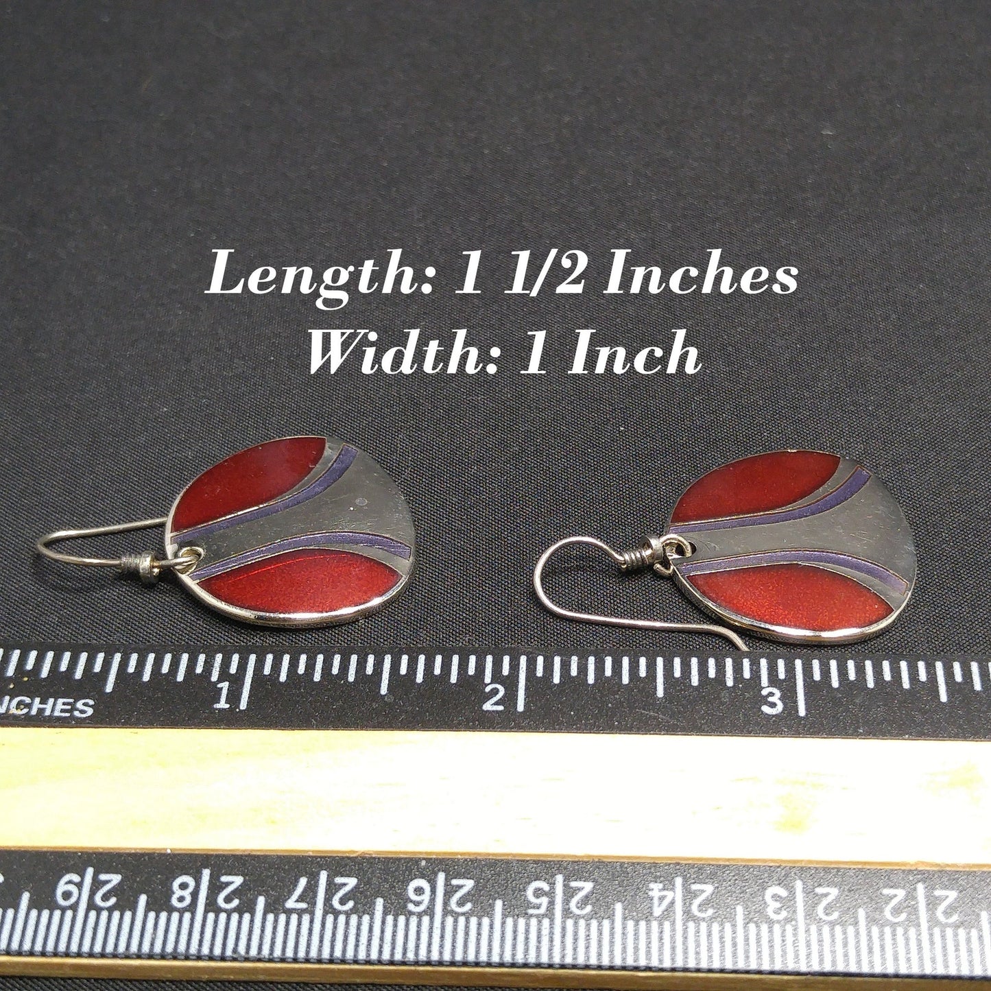 Vintage Laurel Burch Red Metallic Purple Silver Earrings, Rhodium Plated