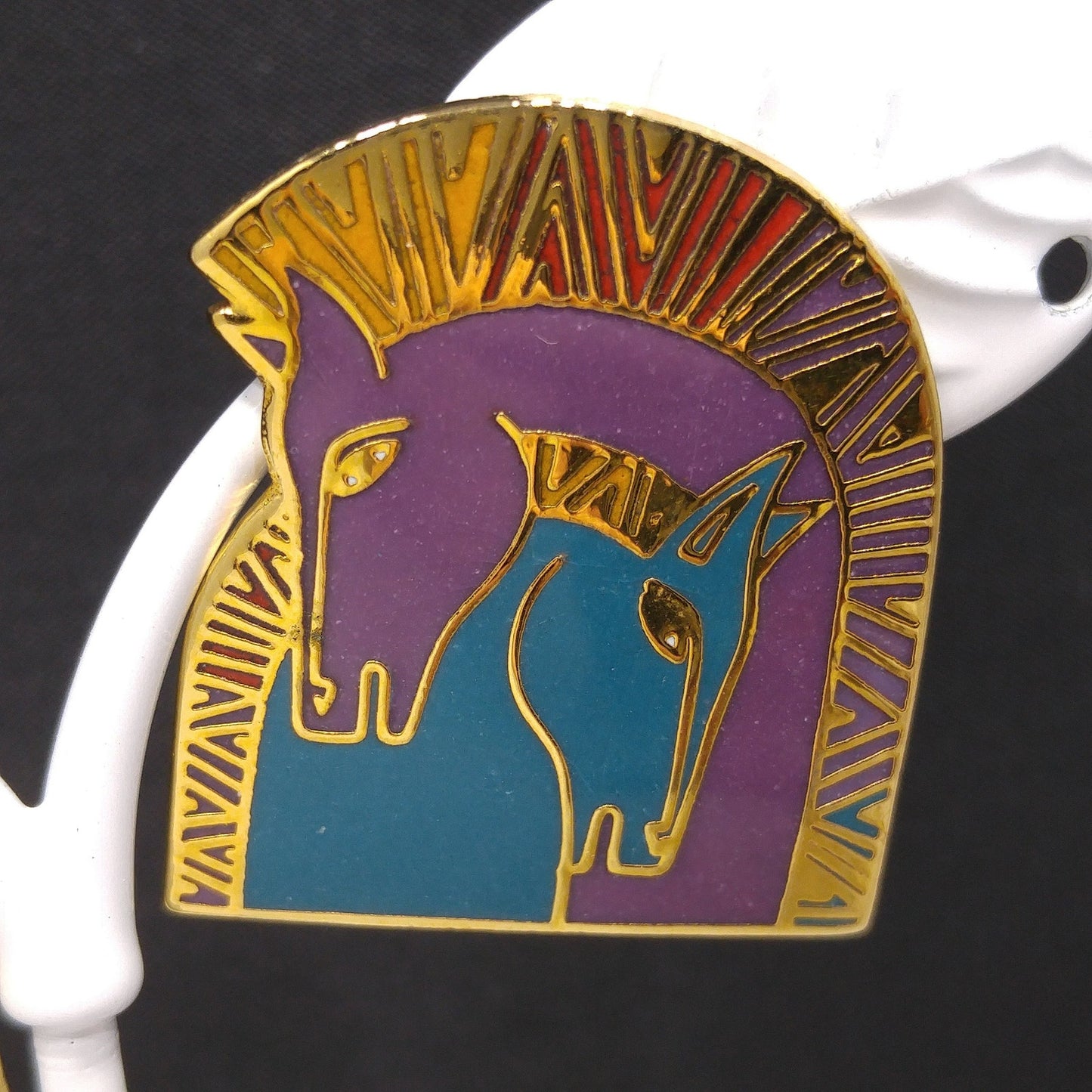 Laurel Burch "Embracing Horses" Post Earrings, Purple & Teal Enamel, Gold Plated