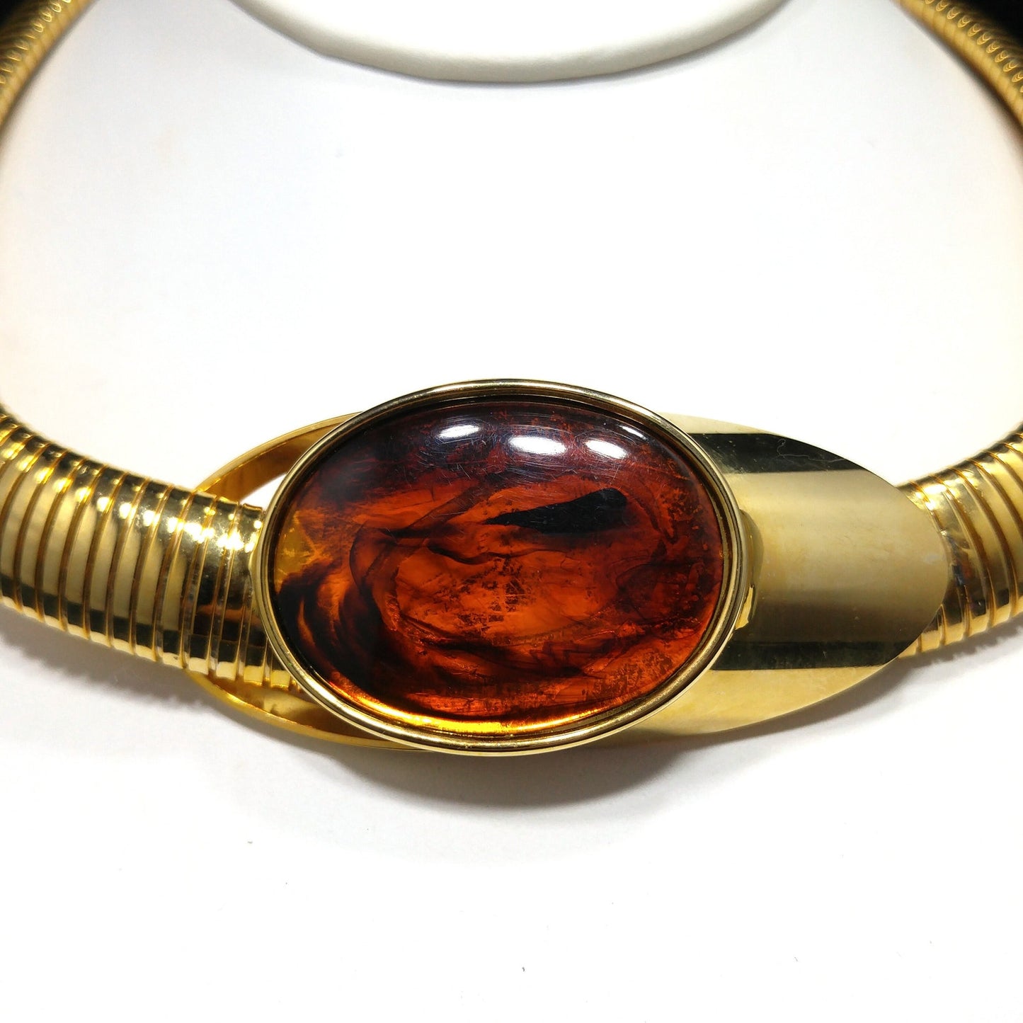 Topaz Lucite Omega Necklace Post Earrings, Faux Tortoise, 1980s Vintage Jewelry