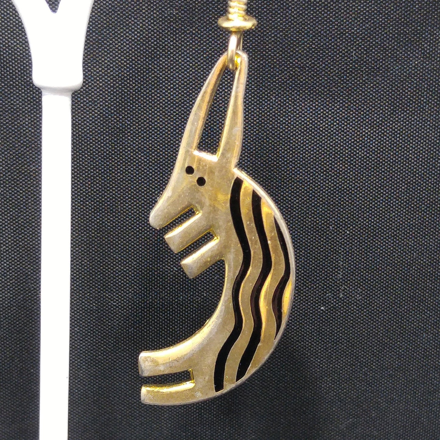 Laurel Burch "Conejo" Rabbit Dangle Earrings, Striped Black Enamel, 1980s Vintage Jewelry