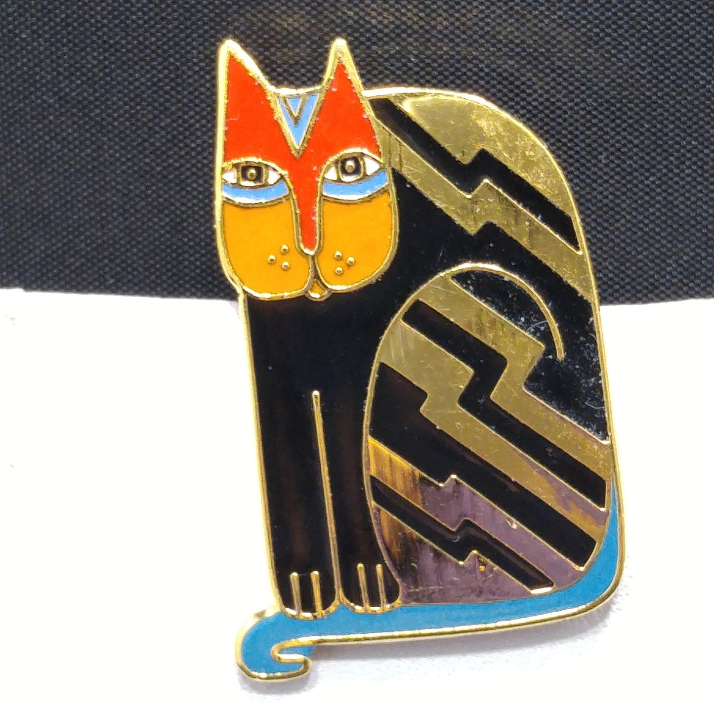 Laurel Burch "Fantasticat" Cat Brooch, Cloisonne Gold Plate, Enamel Pin, 1980s Vintage Jewelry