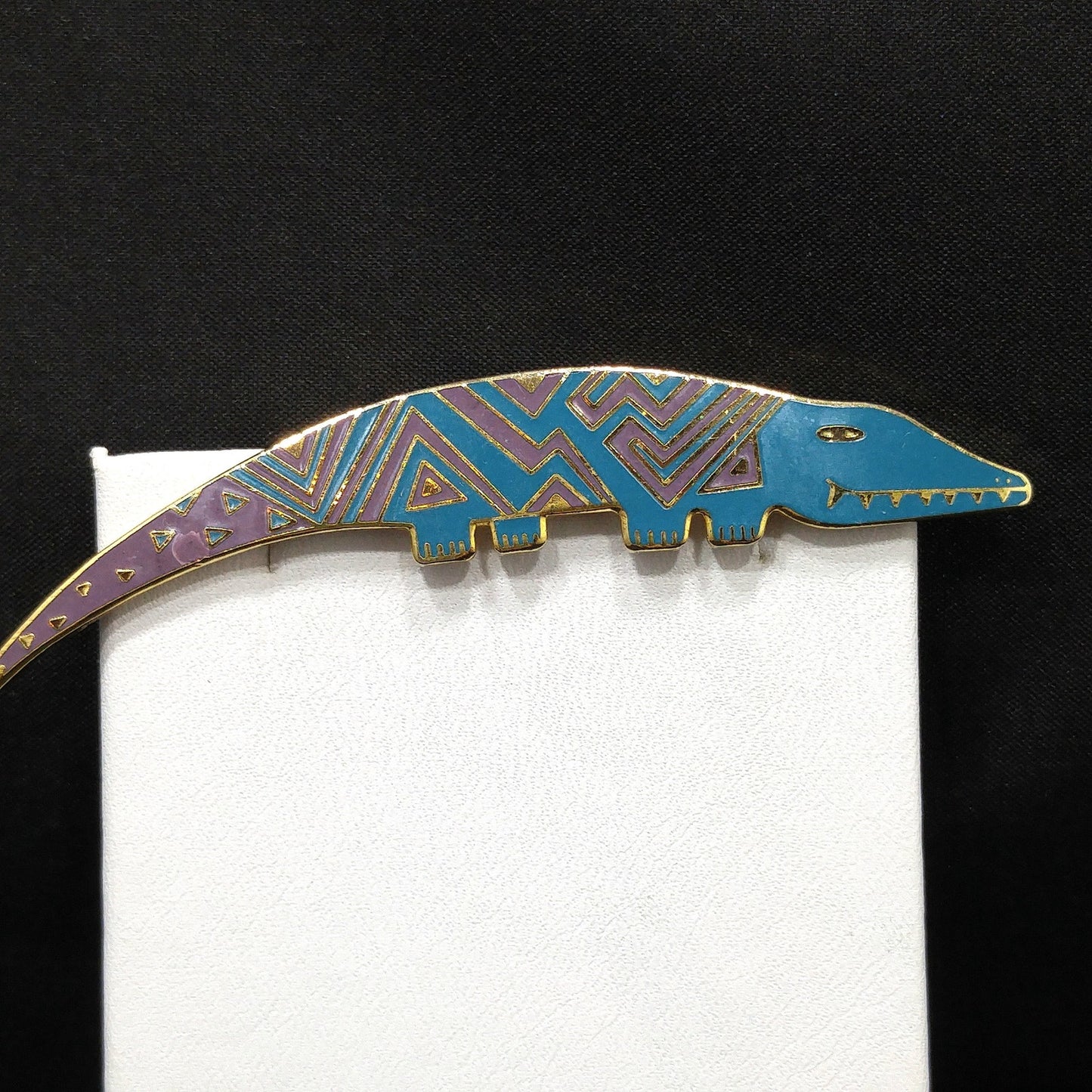 Laurel Burch "Aleucian Alligator" Brooch, Gold Plated Cloisonné Enamel, 1980s Vintage Jewelry