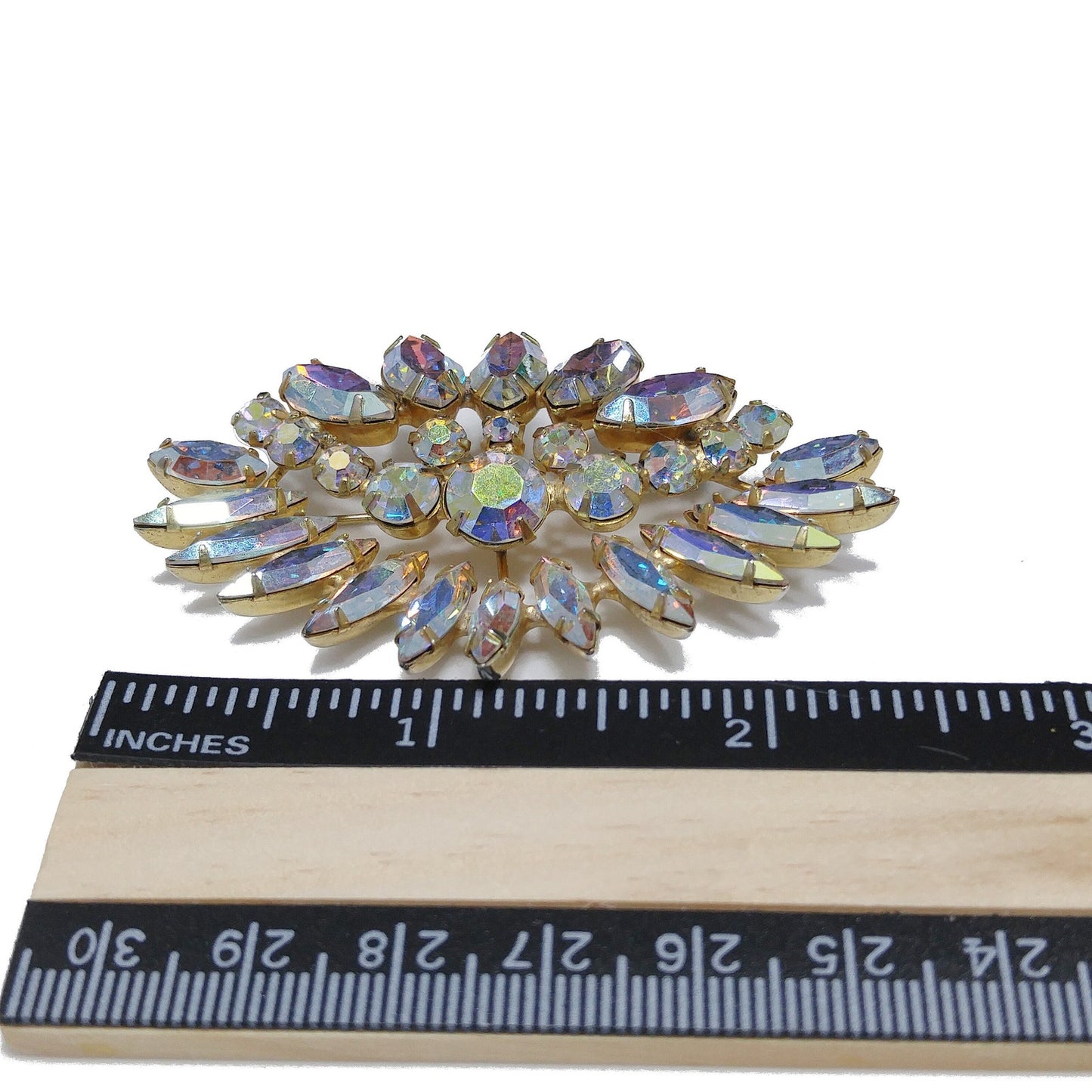 Clear Aurora Borealis Floral Brooch, Wedding Bridal Bouquet, 1960s Vintage Jewelry