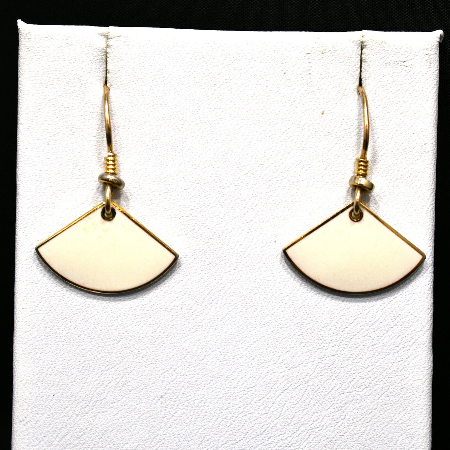 Laurel Burch Cream Small Fan Earrings, Gold Filled Ear Wires, Gold Plated, 1980s