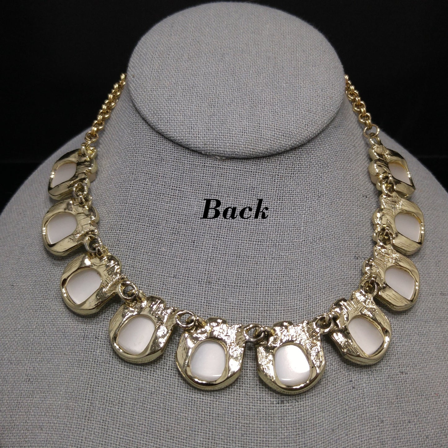 Mid-Century White Moonglow Choker Necklace, Gold Tone, 1950s Vintage Jewelry