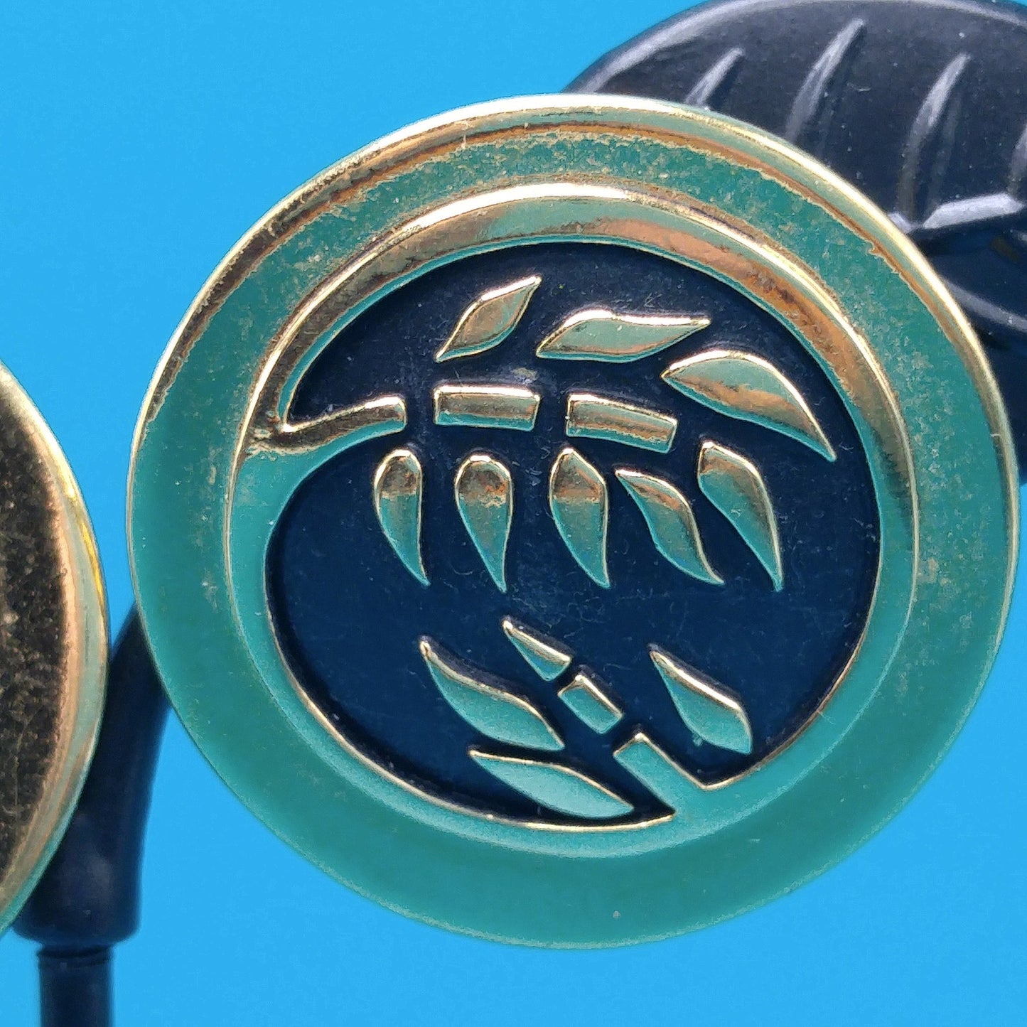Laurel Burch Bamboo Large Post Earrings, Black Enamel, Gold Plated, 1980s Vintage Jewelry