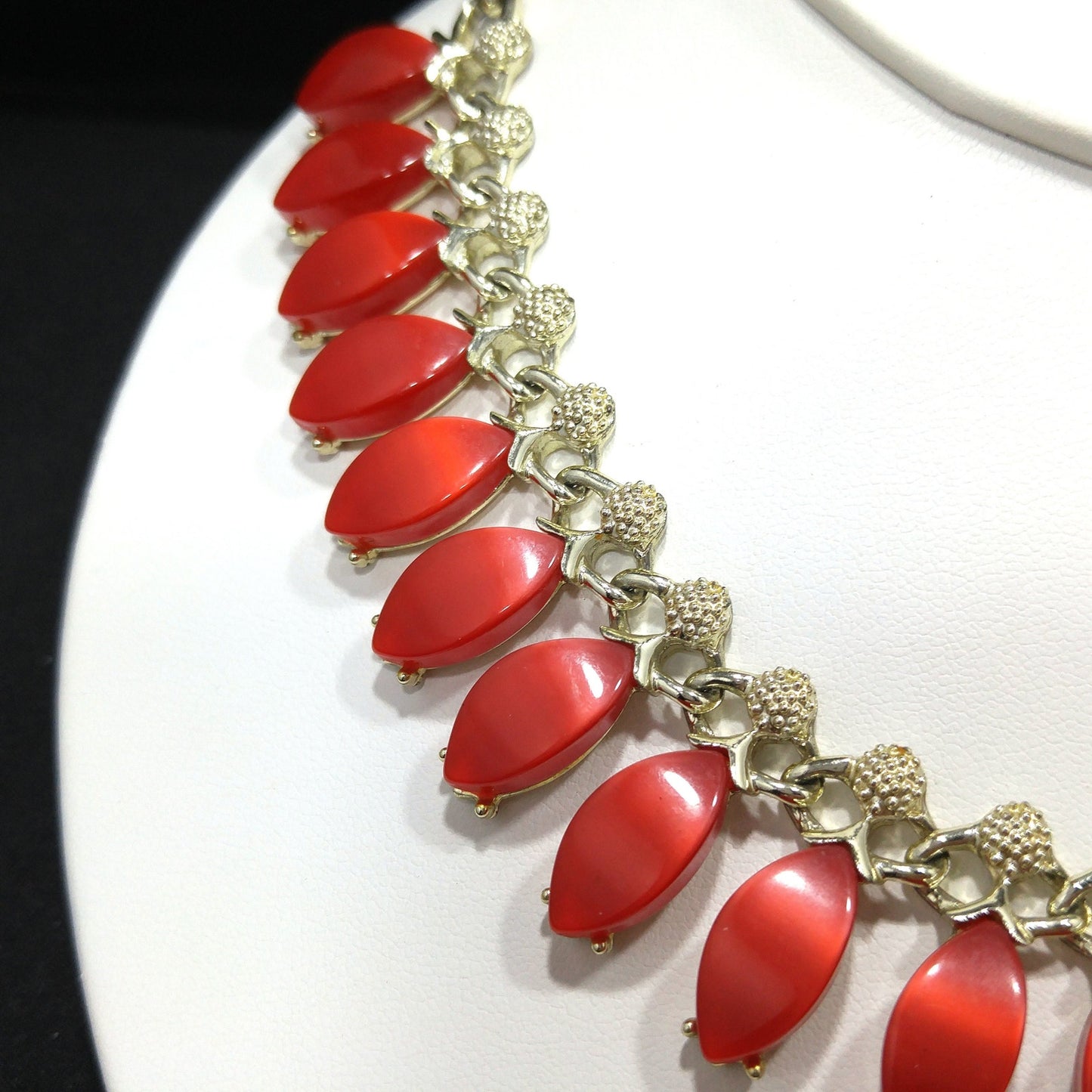 Pakula Red Moonglow Choker Necklace, Lucite Pendants, 1950s Vintage Jewelry