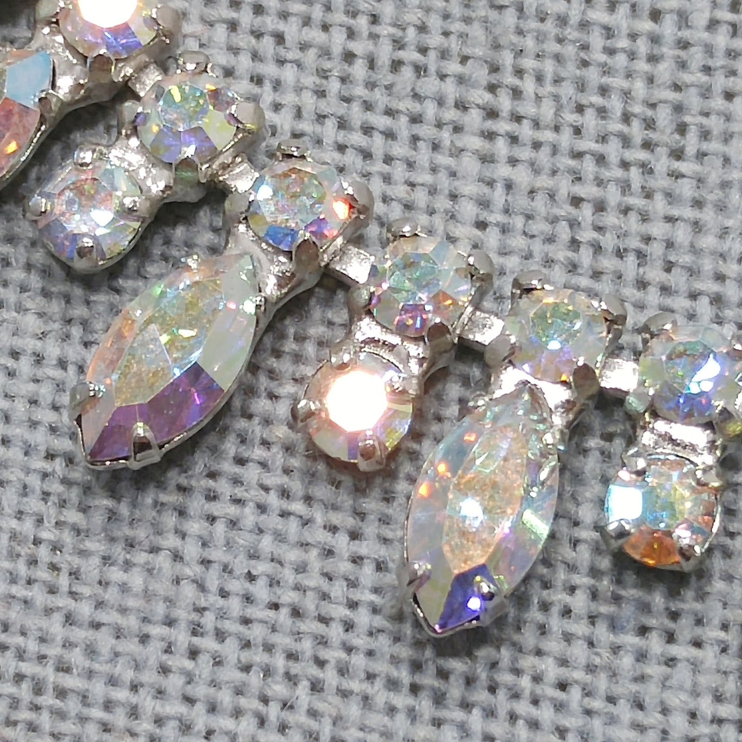 B. David Aurora Borealis Rhinestone Necklace, Rhodium Plated, 1960s Vintage