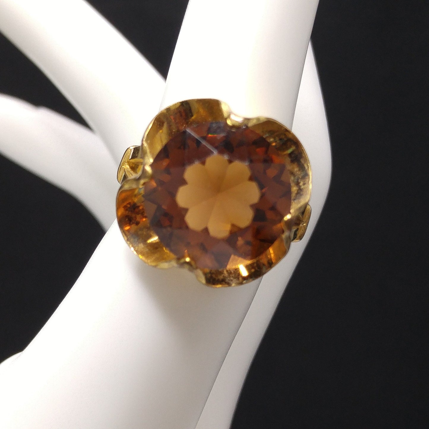 Clark & Coombs Topaz Glass Ring, 10K Gold Filled, 1940s Vintage Jewelry