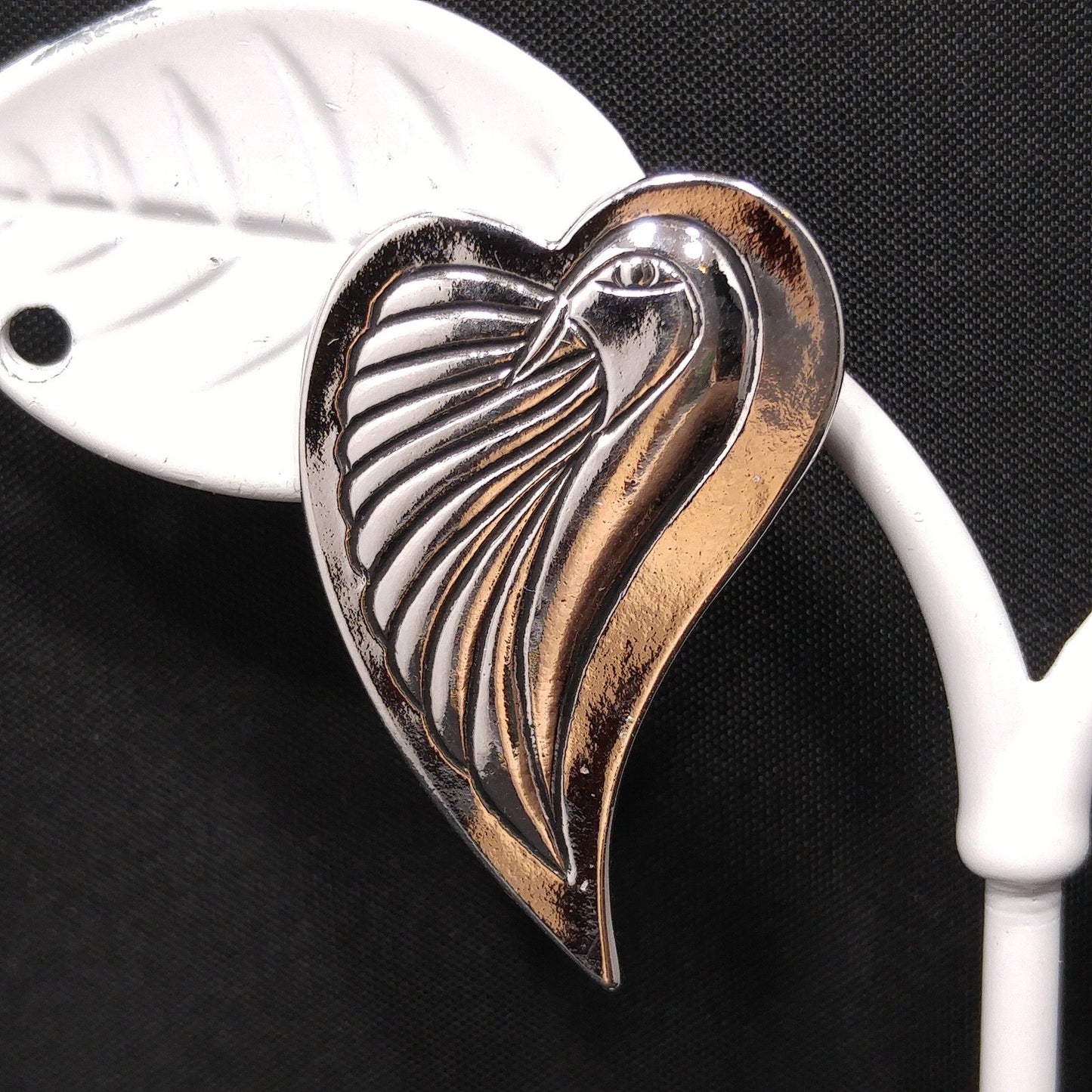 Vintage Laurel Burch Bird Heart Post Earrings, Rhodium Plated