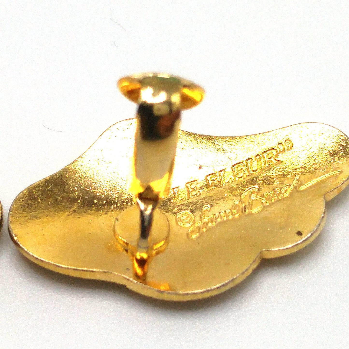Laurel Burch "Le Fleur" Clip Earrings, Black Red Enamel, Gold Plated, 1980s