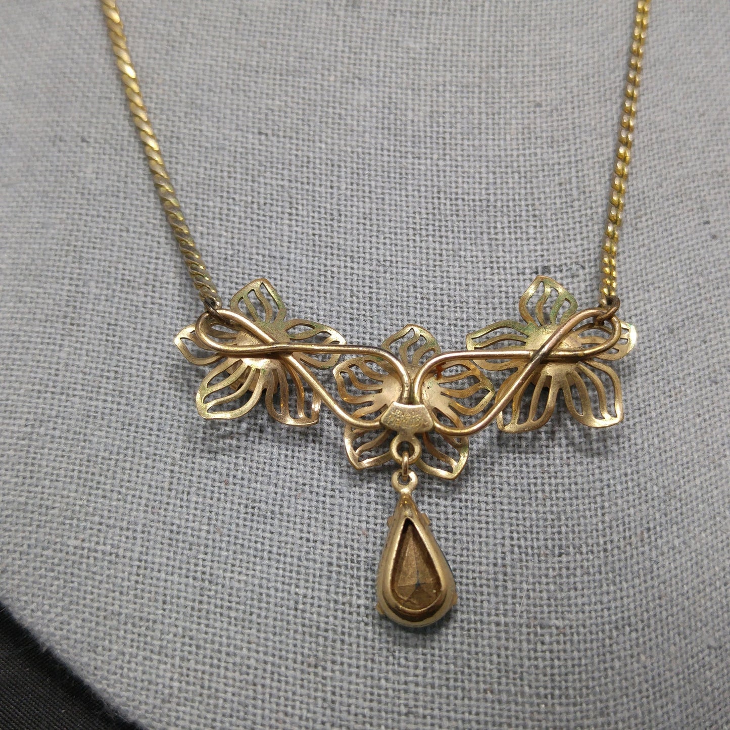 Van Dell Turquoise Rhinestone Necklace, 12K Gold Filled, 1940s Vintage Jewelry