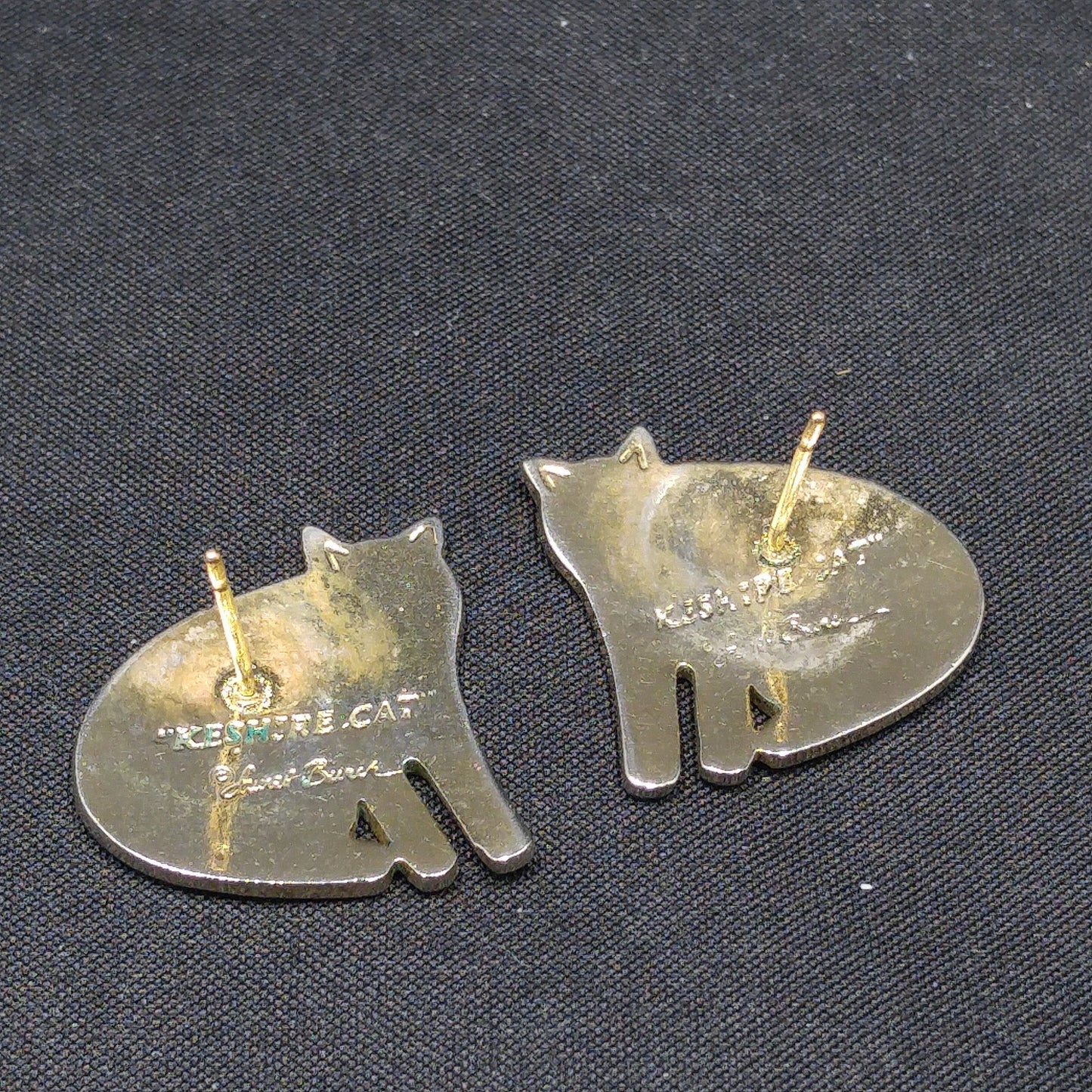 Vintage Laurel Burch "Keshire Cat" Black Post Earrings, Gold Plated