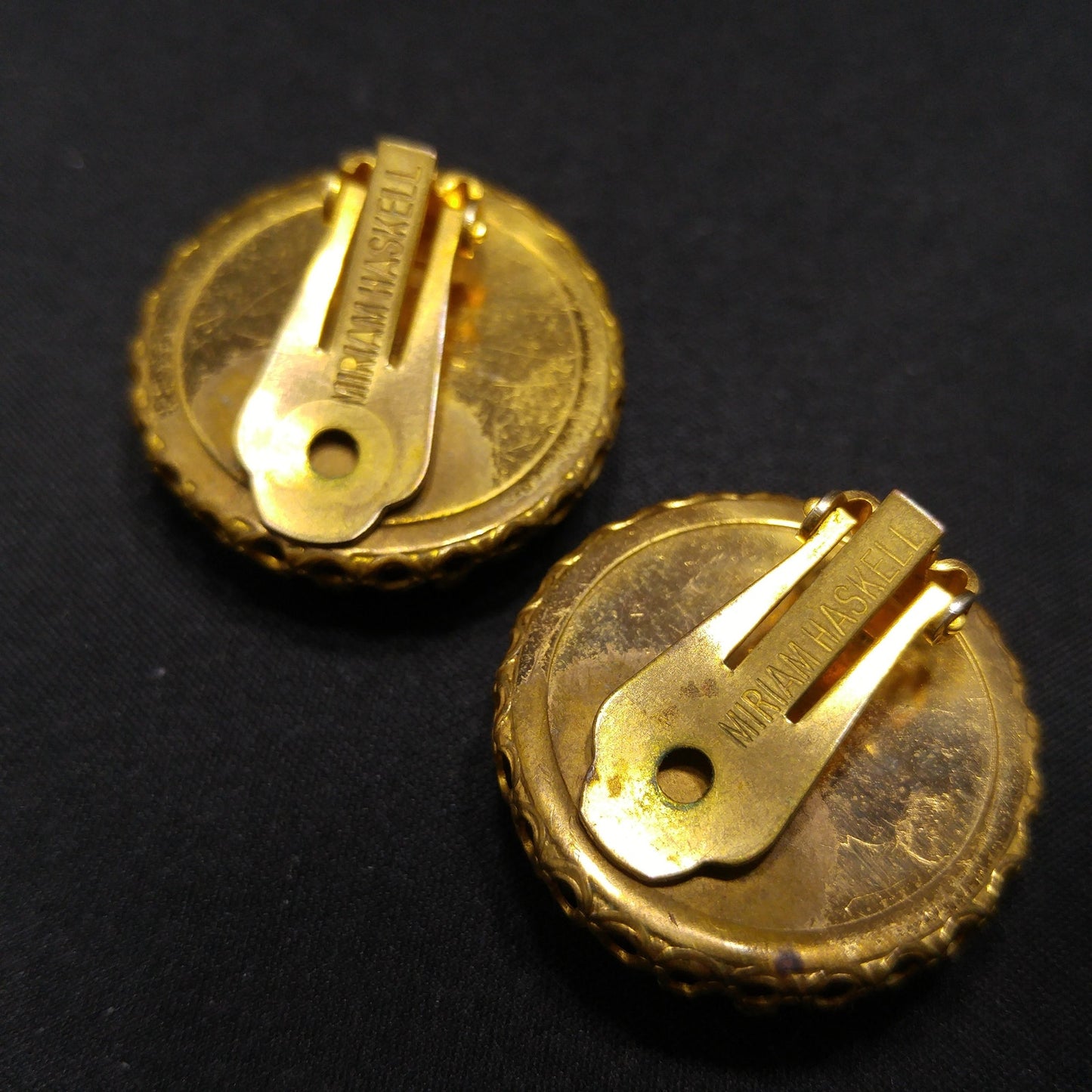 Miriam Haskell Faux Baroque Pearl Button Style Clip Earrings, 1950s Vintage Jewelry