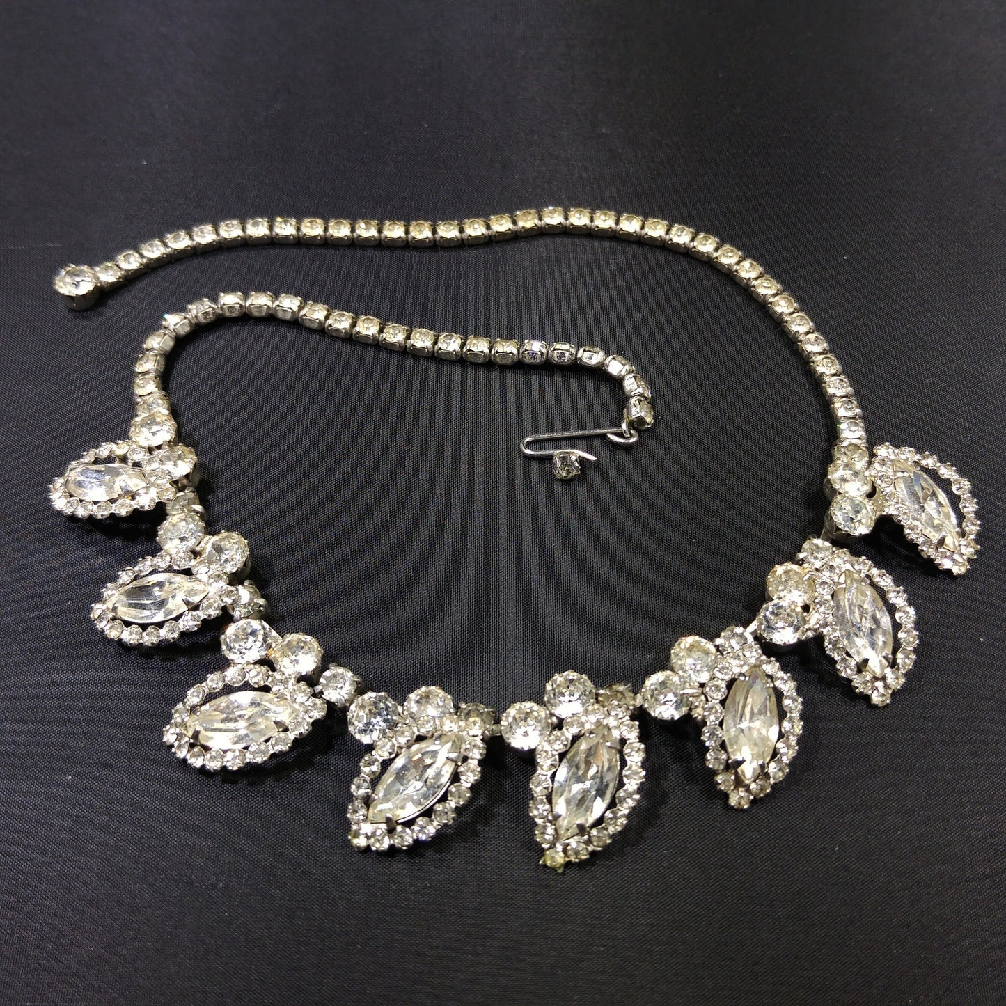 Weiss Wedding Clear Rhinestone Necklace, Rhodium Plated, 1950s Vintage Jewelry