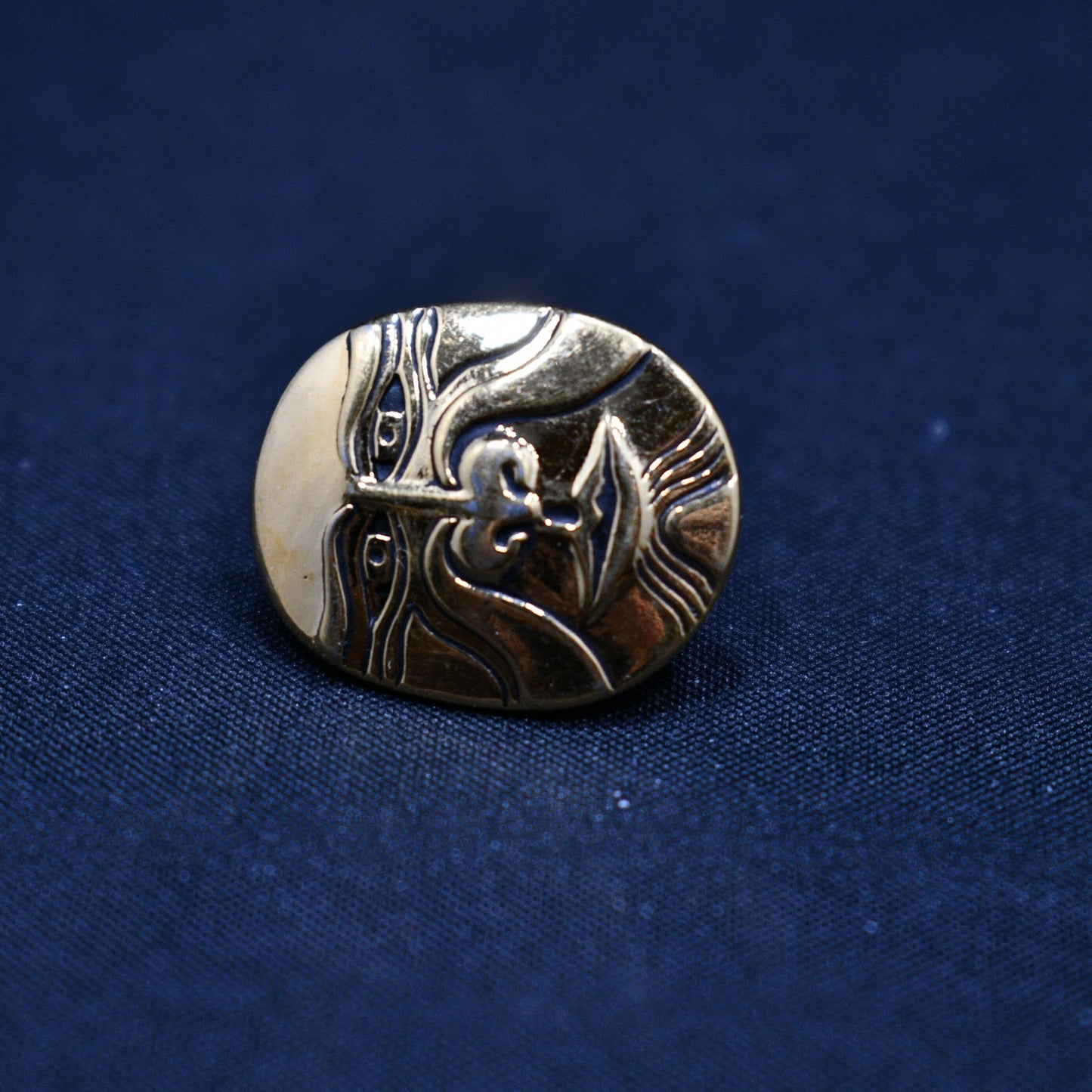 Laurel Burch Eiko Post Earrings, Gold Plated, Japanese Mask, 1980s Vintage