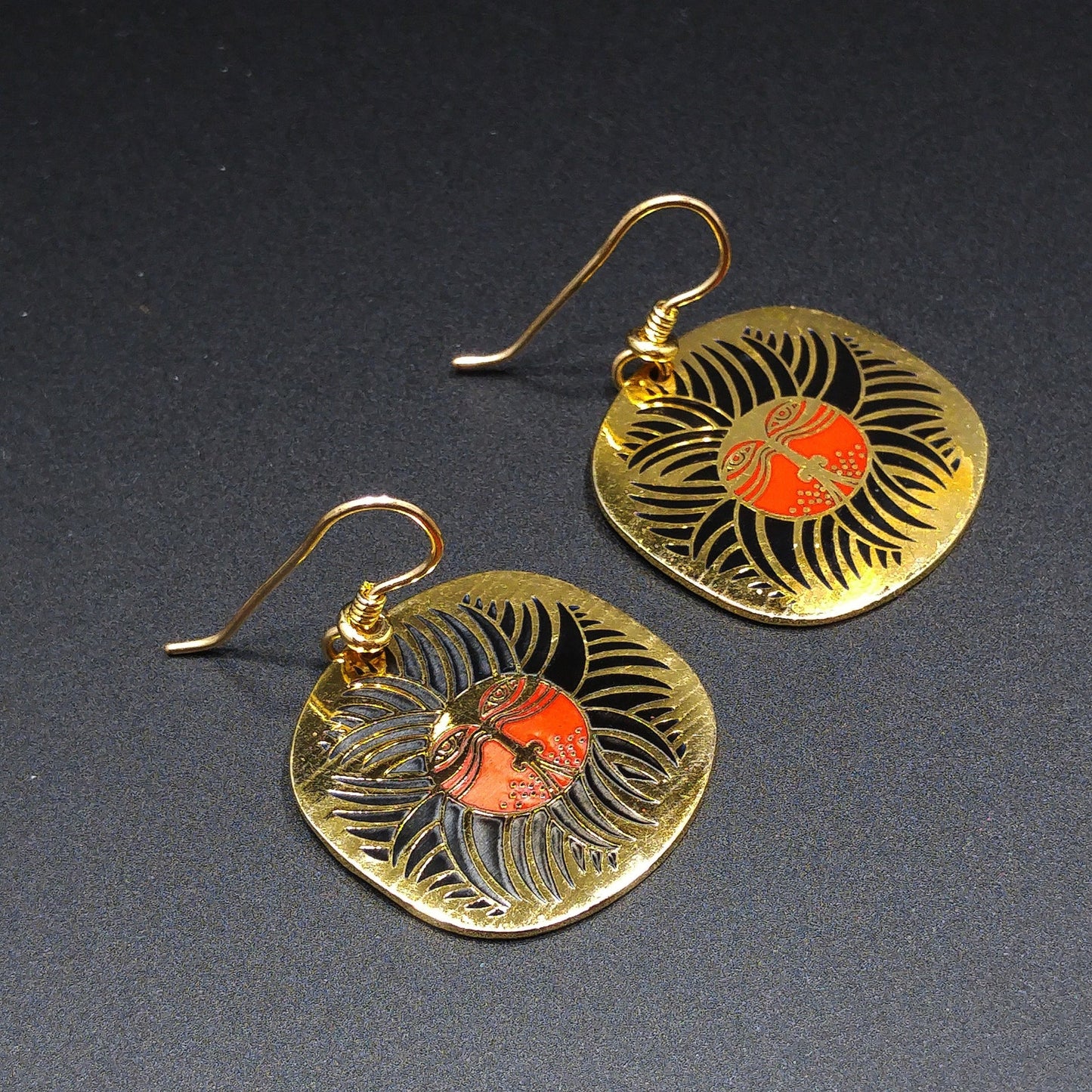Vintage Laurel Burch "Eskimo Lion" Drop Earrings, Gold Plated