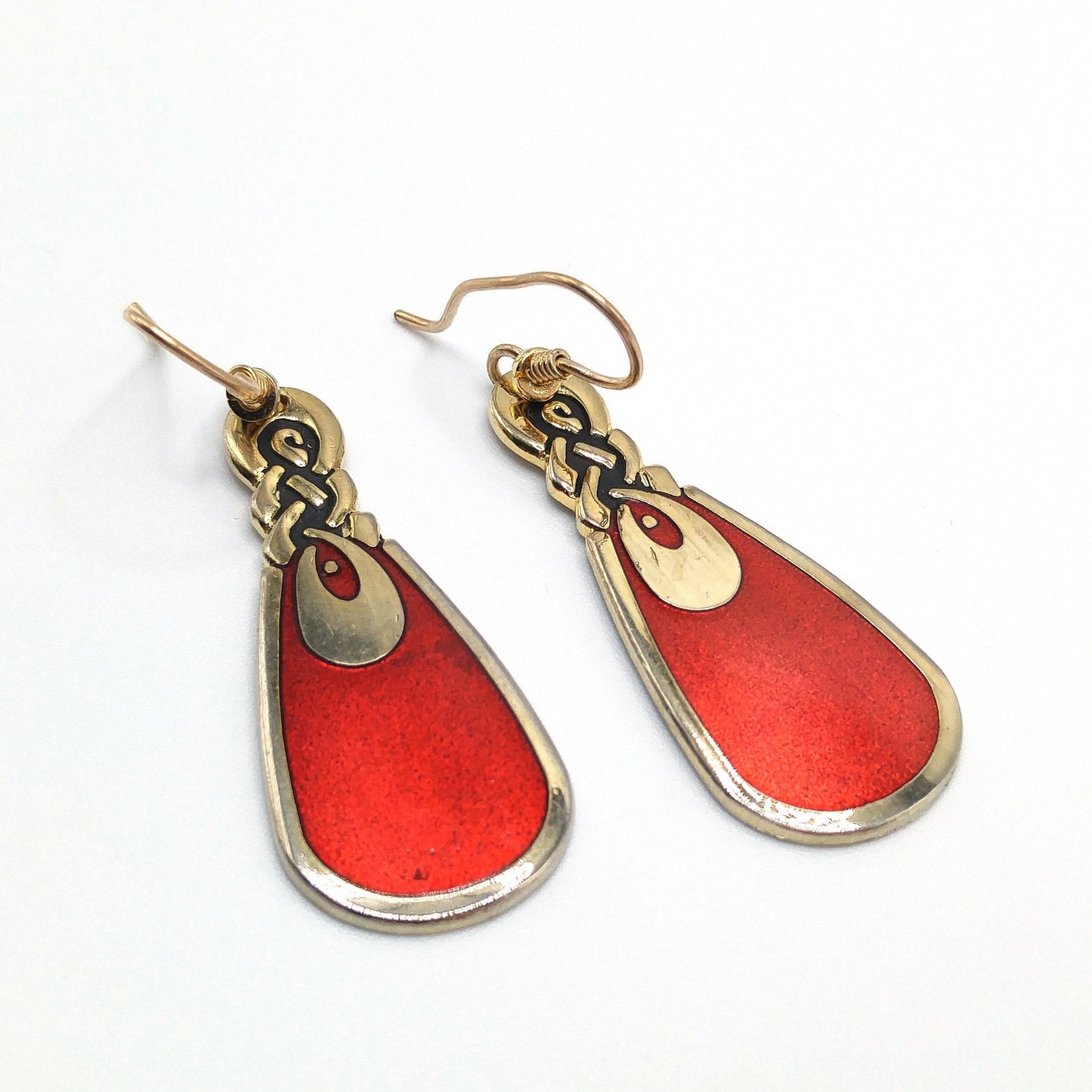 Vintage Laurel Burch Love Knot Earrings, Red Enamel, Gold Plated